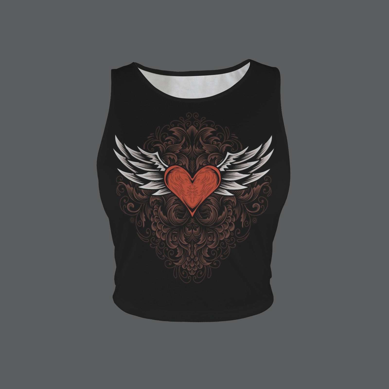 Women's Heart Wings Round Neck Crop Tank Tops