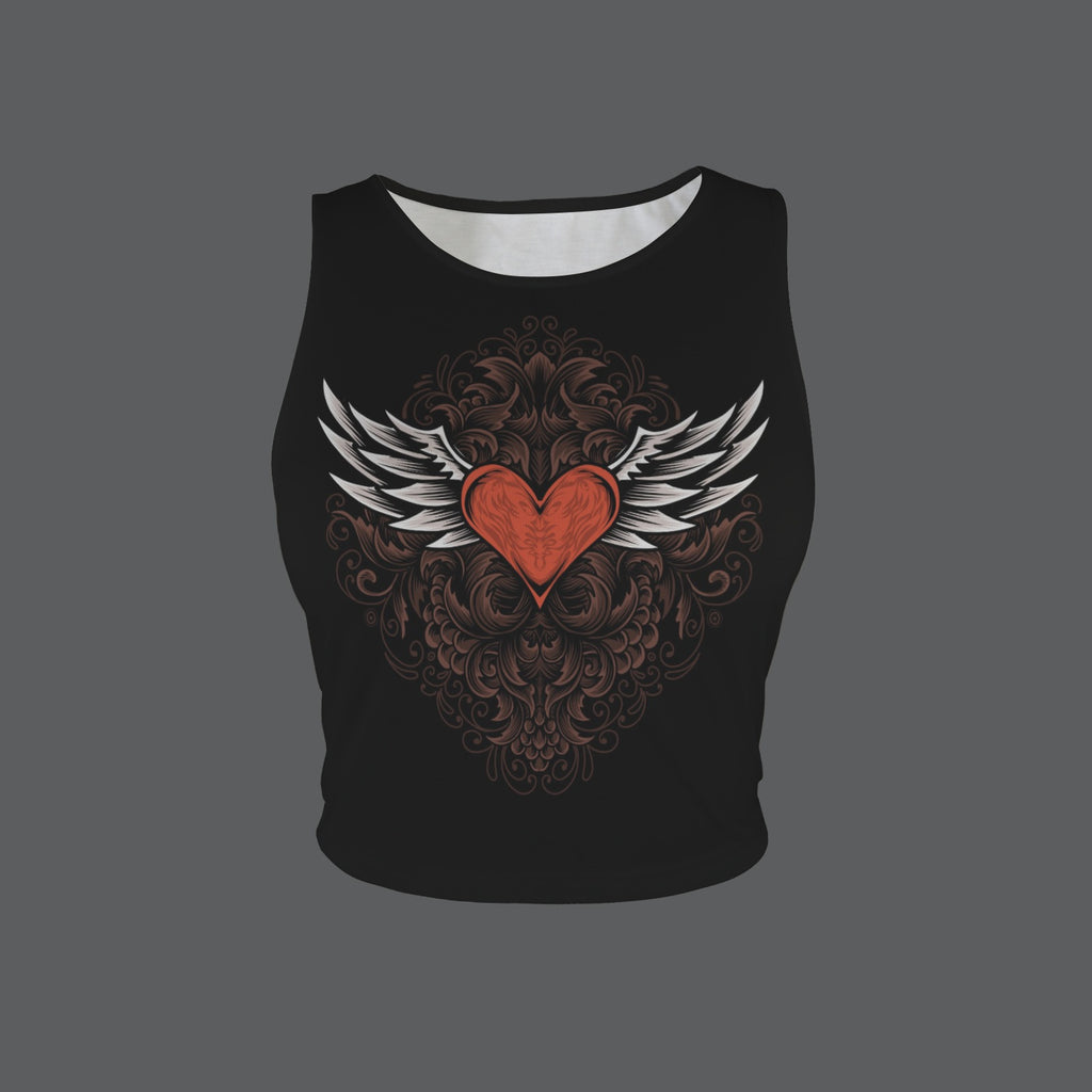Women's Heart Wings Round Neck Crop Tank Tops