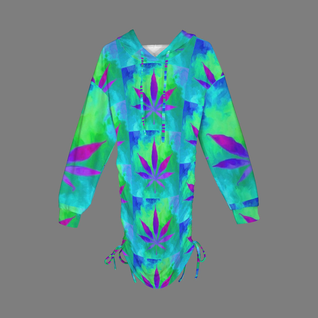 Trippy Pot Leaf Gothic Style Hoodie Dress