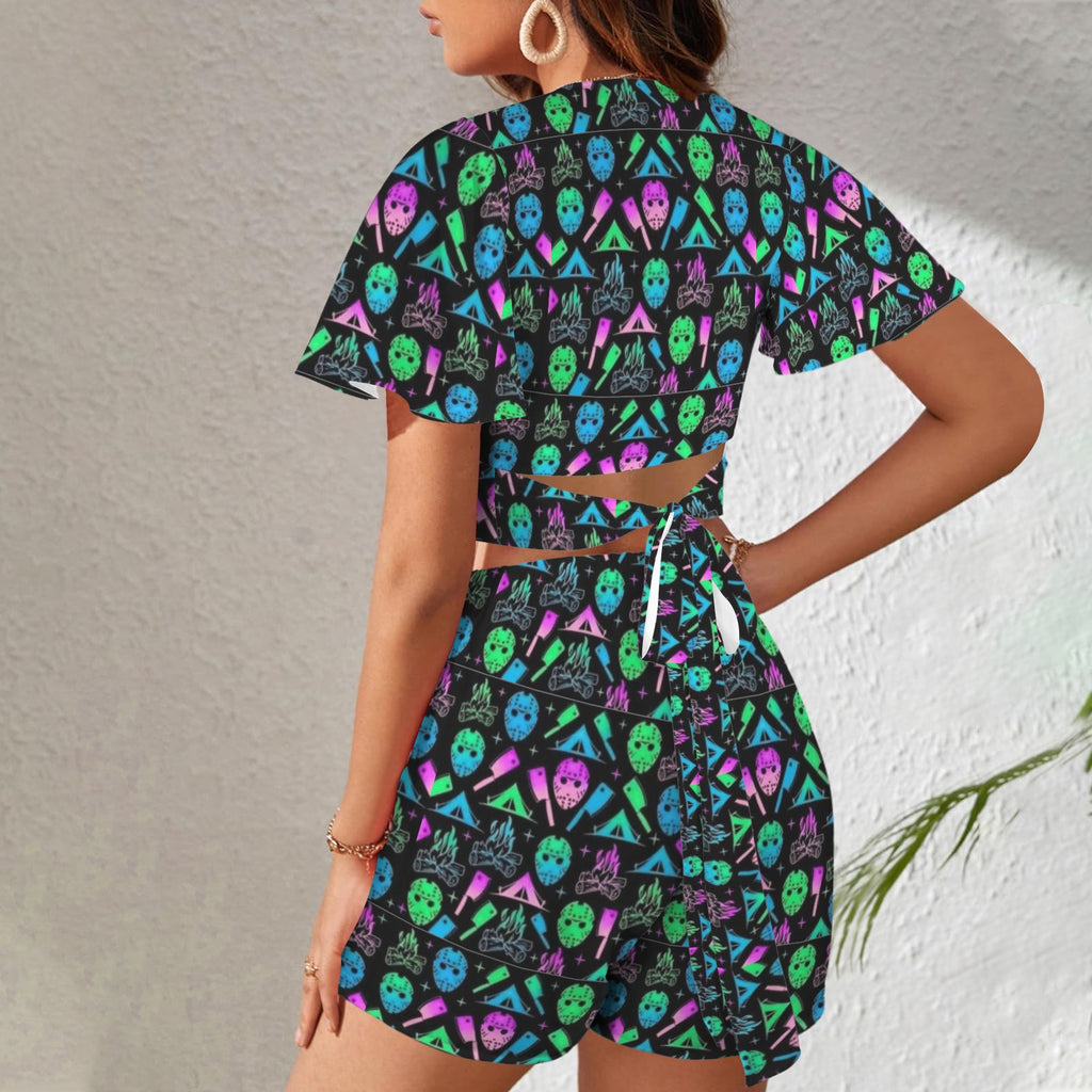 Gothic Jason Print 2 Peice Shorts Outfit Set