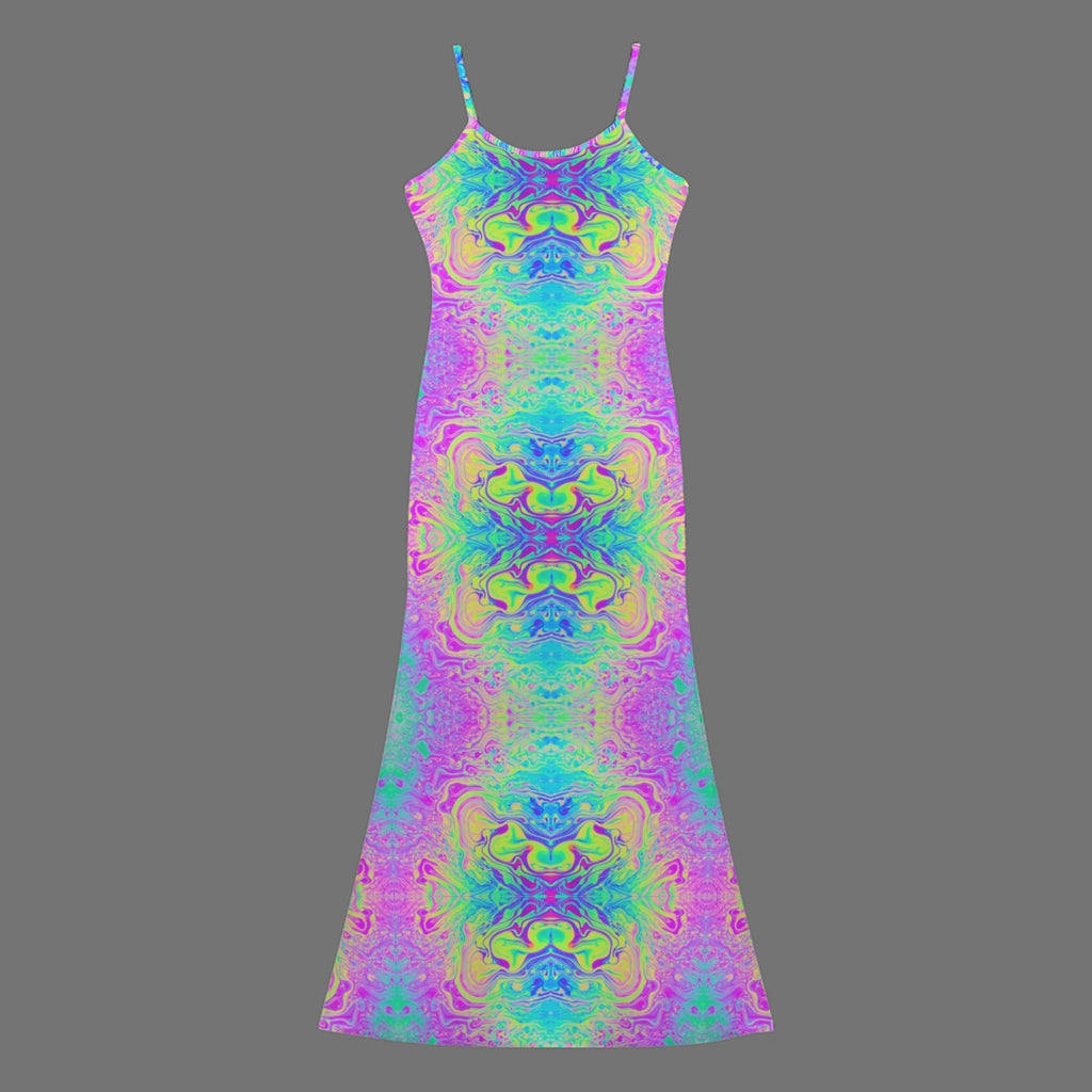 Trippy Tie=dye l print long sleevless slip maxi dress