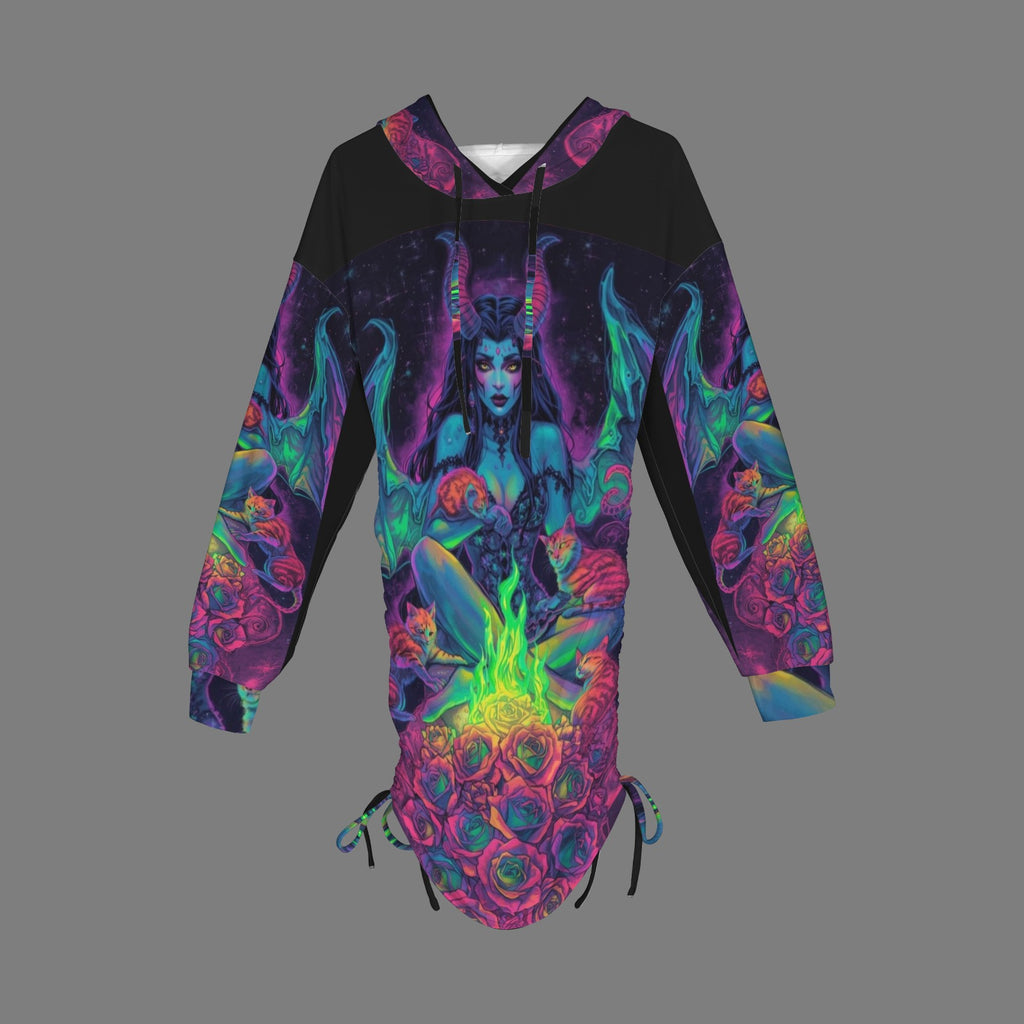 Trippy Rainbow Dragon Goddess Gothic Style Hoodie Dress 14
