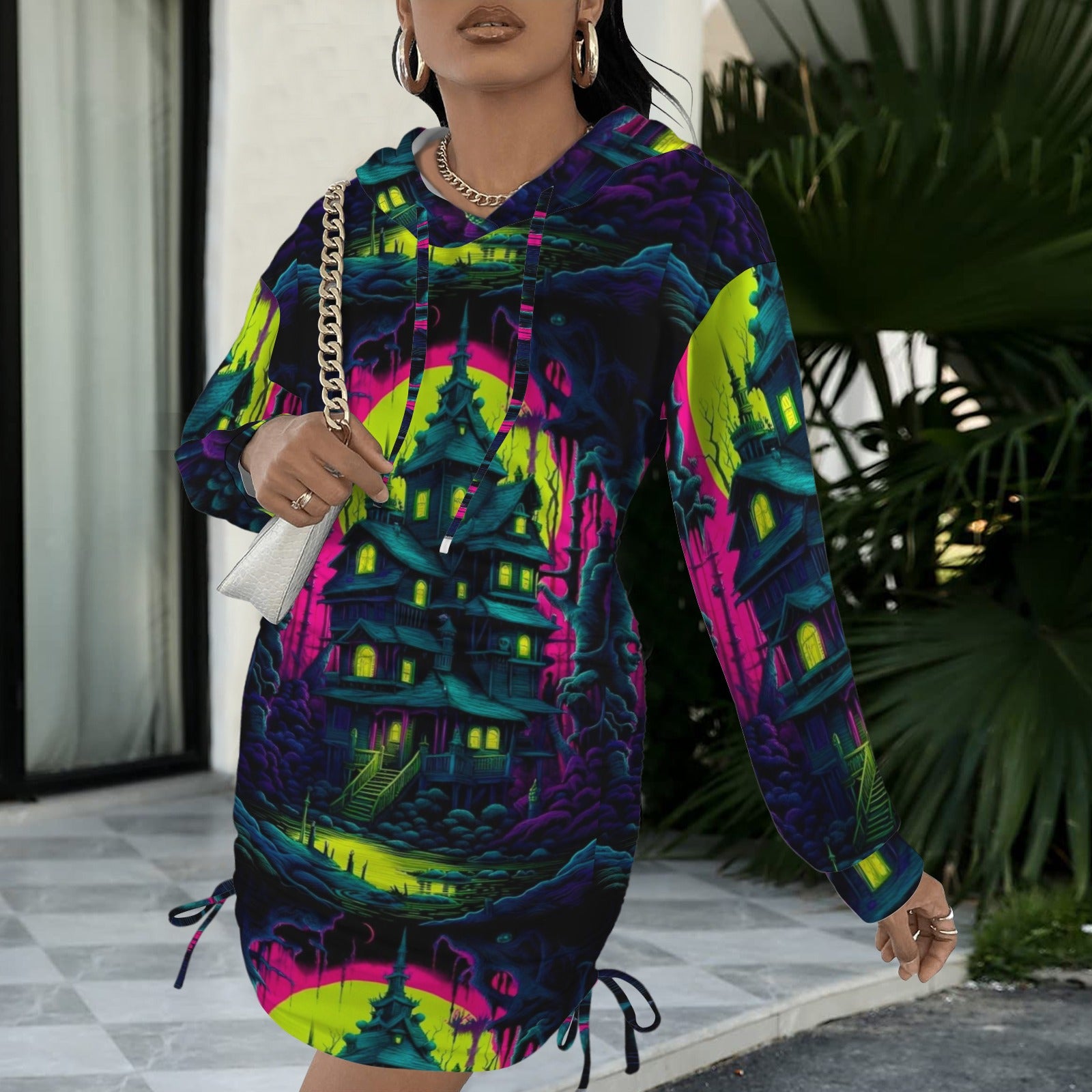 Neon Castle Goddess Gothic Style Hoodie Dress
