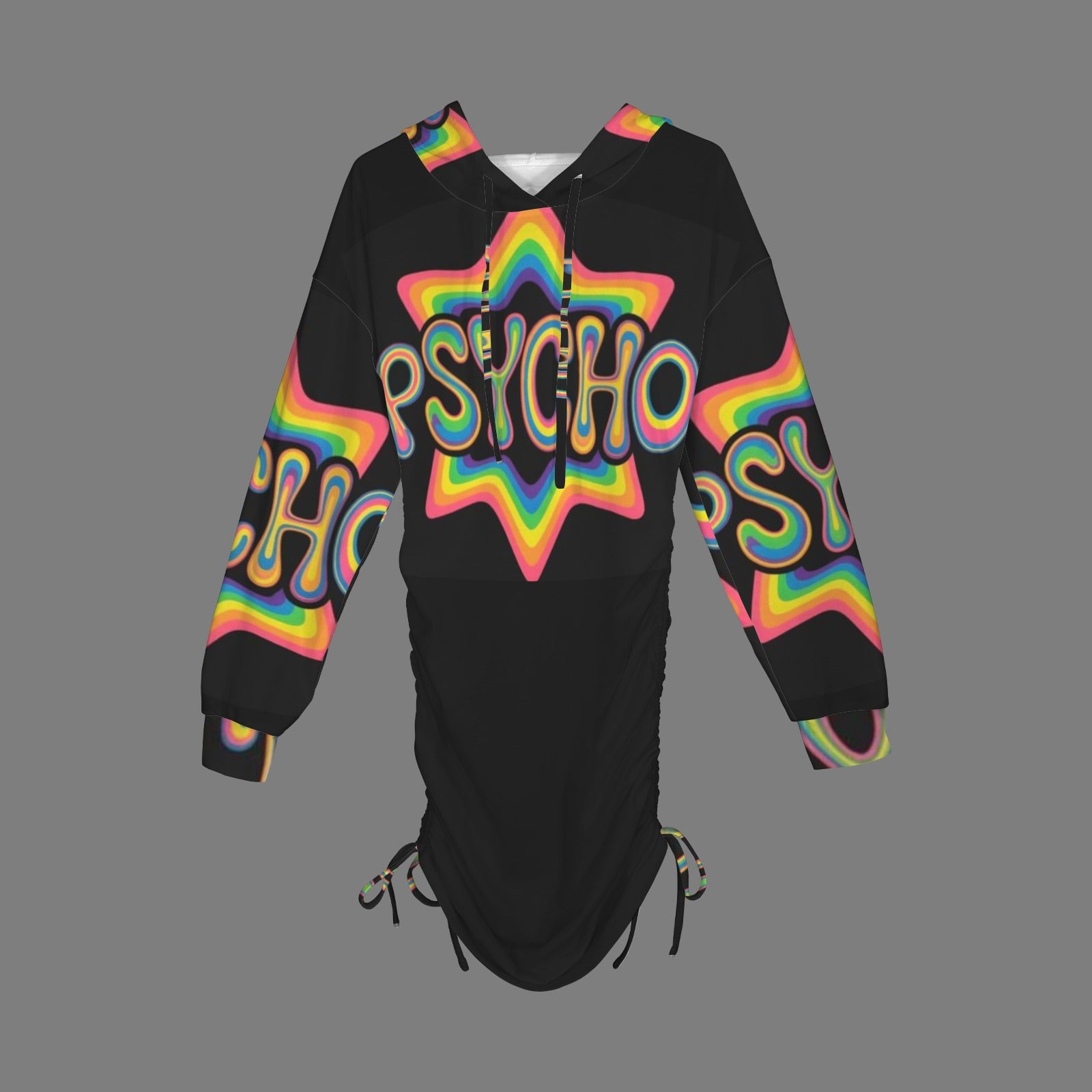Rainbow and Black Psycho Print Goddess Gothic Style Hoodie Dress