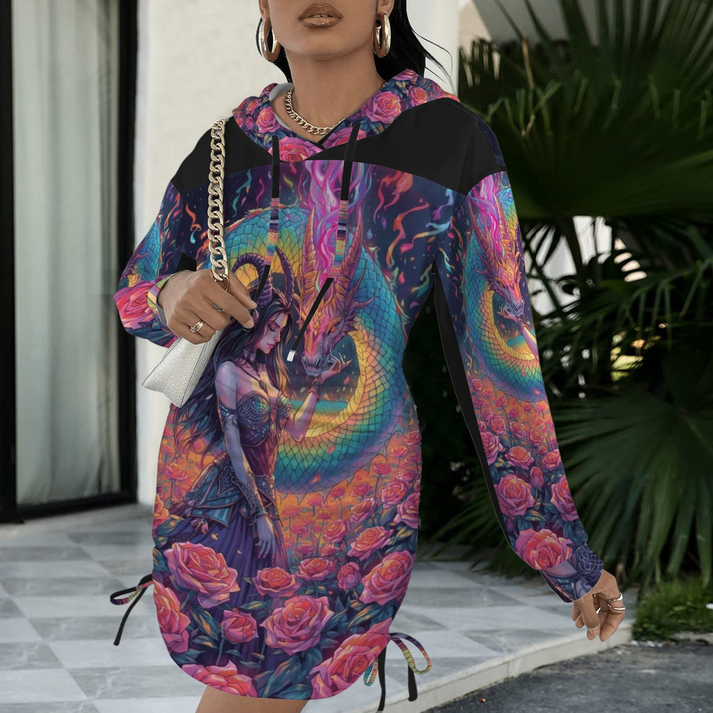 Trippy Rainbow Dragon Goddess Gothic Style Hoodie Dress 10