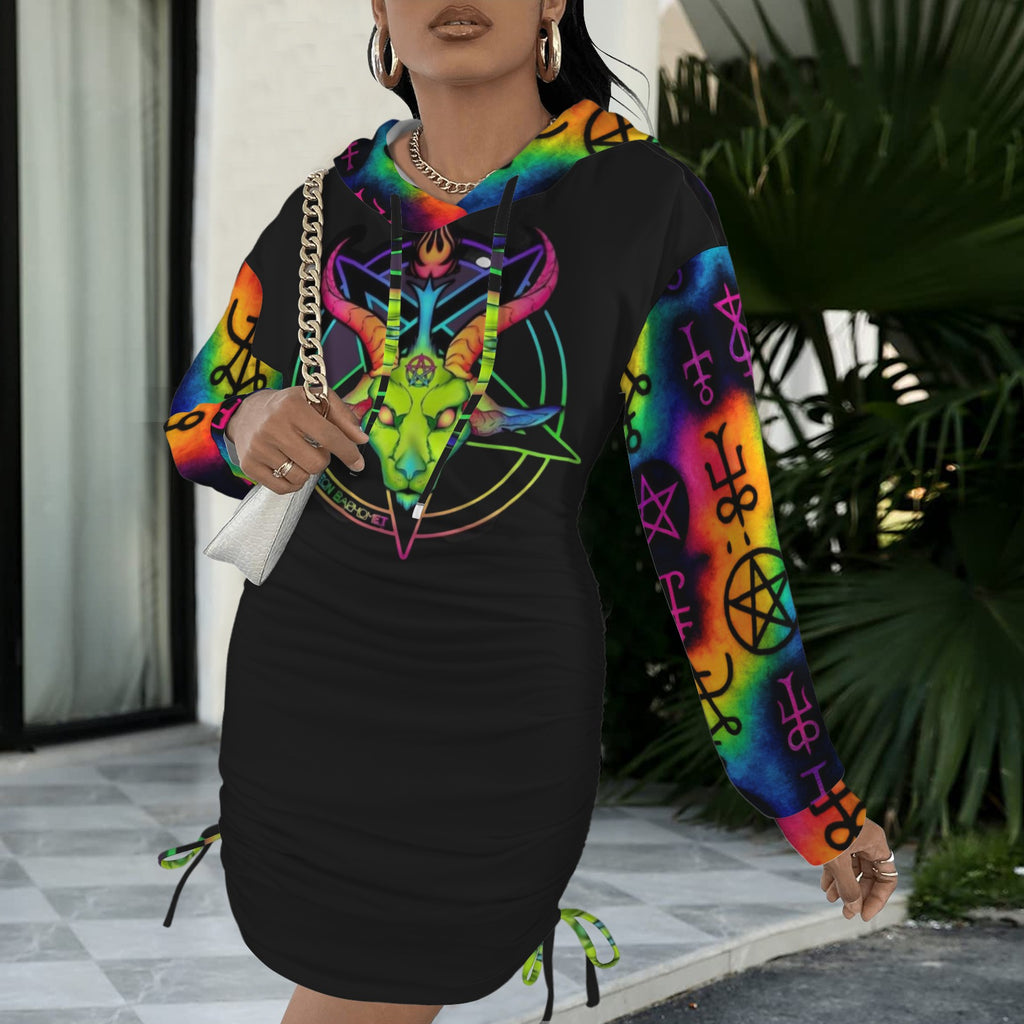 Rainbow goat head and pentagram Gothic Style Hoodie Dress