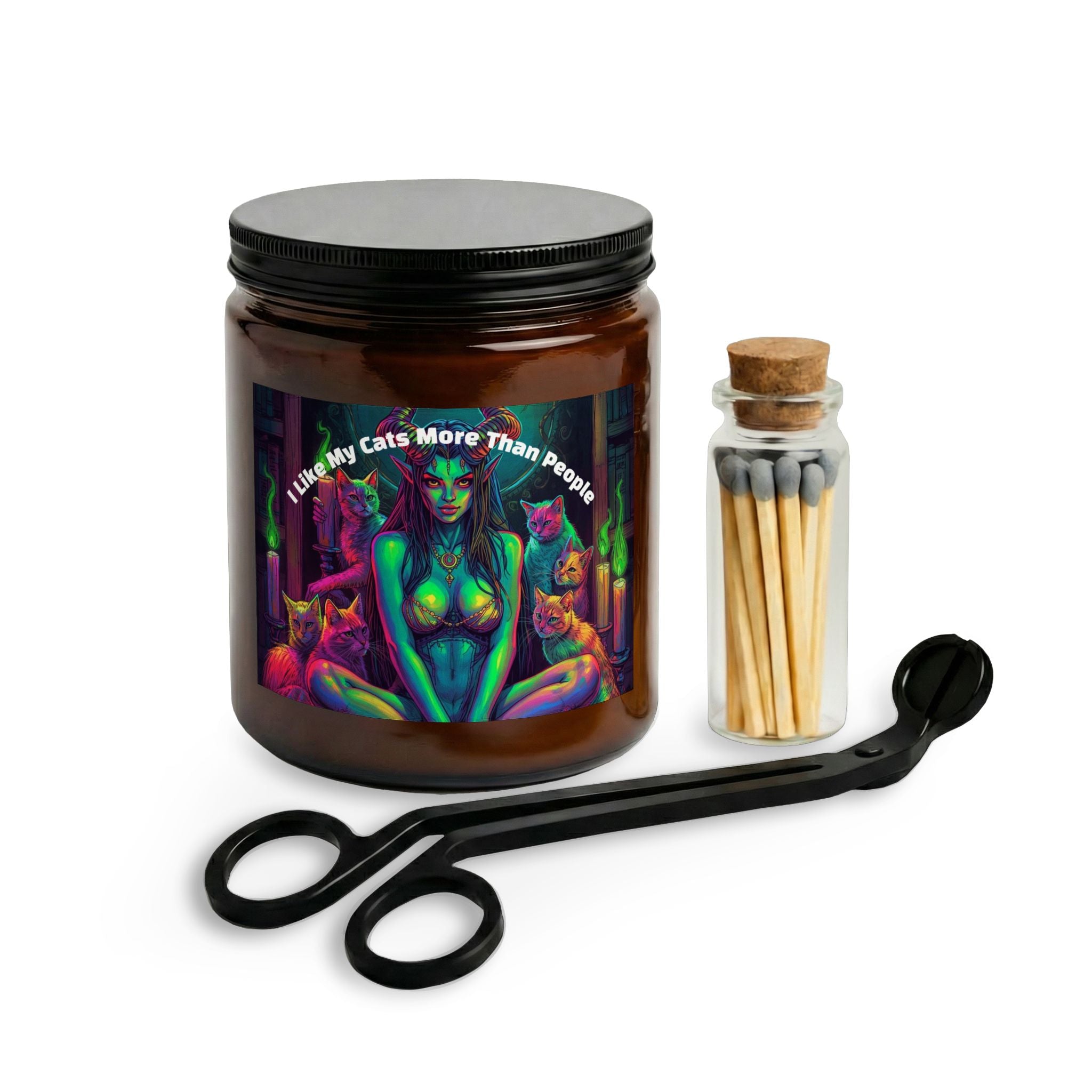 Witchy Candle Kit — “I Like My Cat More Than People” Candle Set with Matches & Wick Trimmer