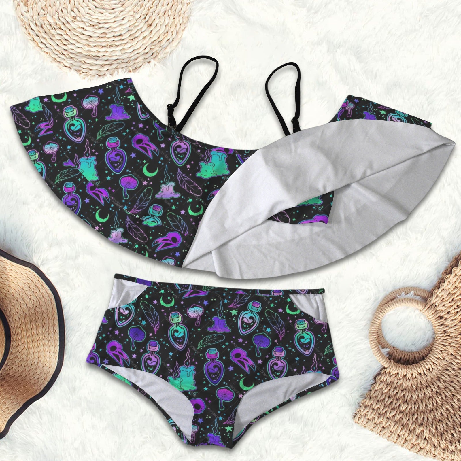 Gothic Witch Potions Print 2 peice swim suit set