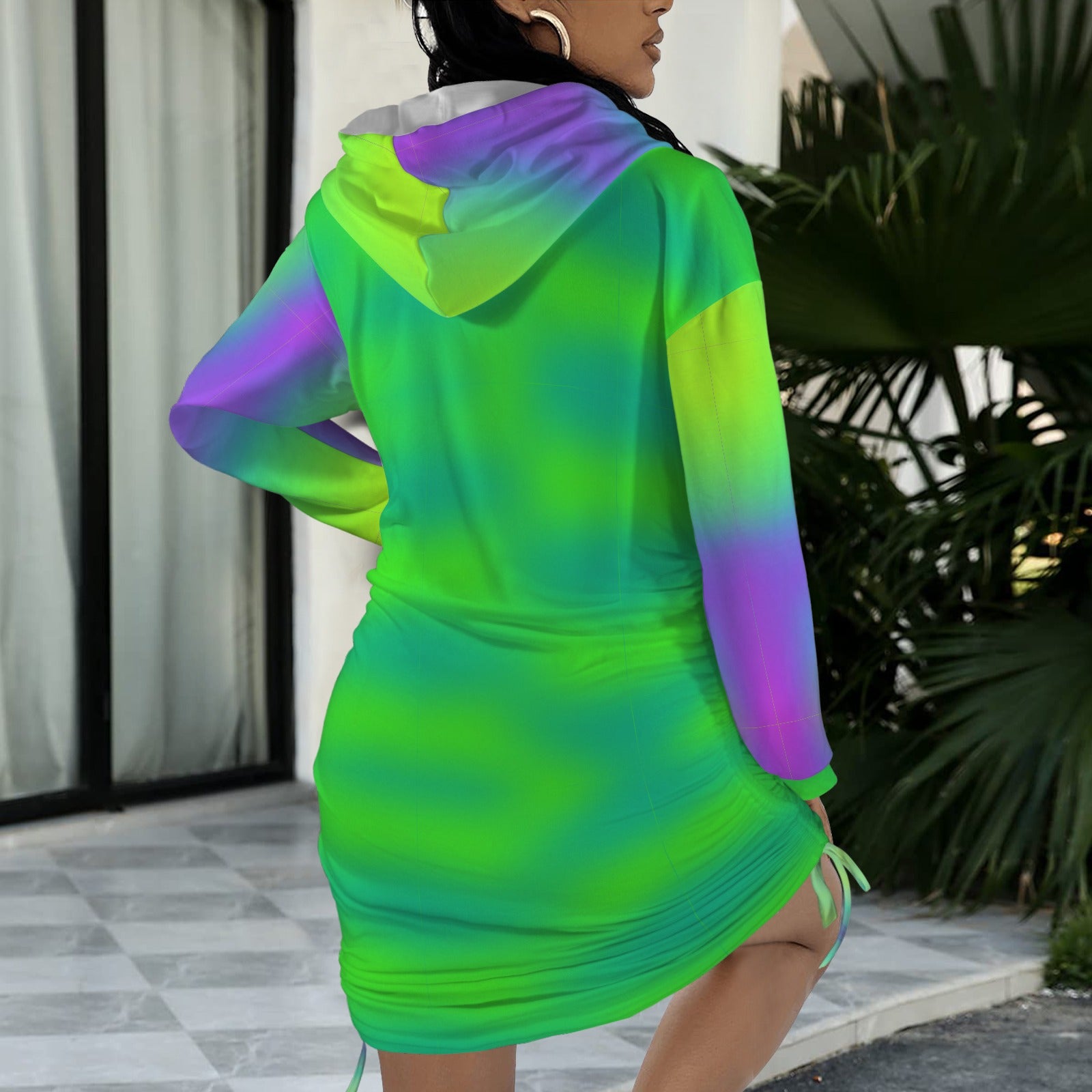 Trippy Green and purple Gradient Gothic Style Hoodie Dress