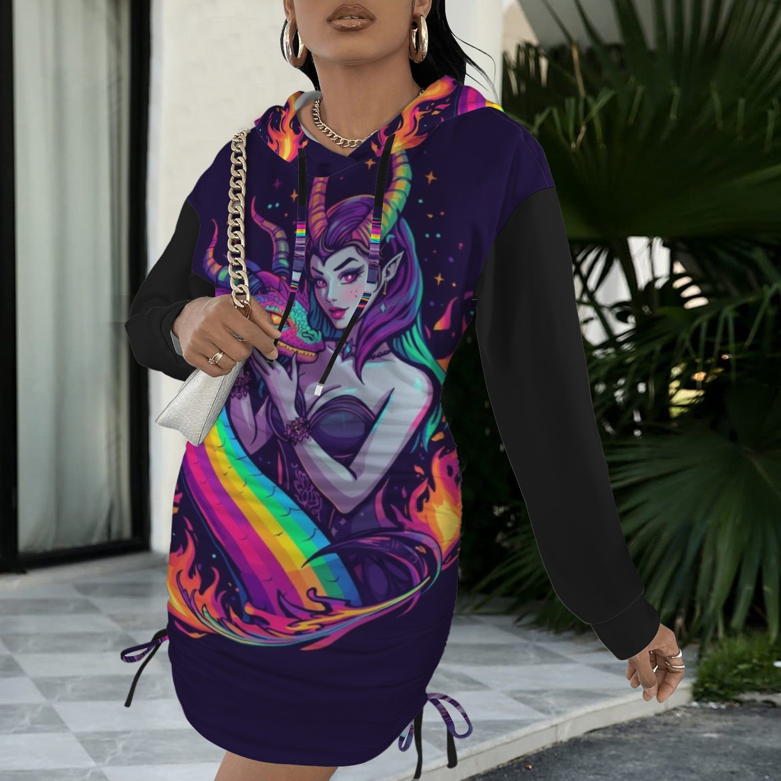 Rainbow Goddess Gothic Style Hoodie Dress