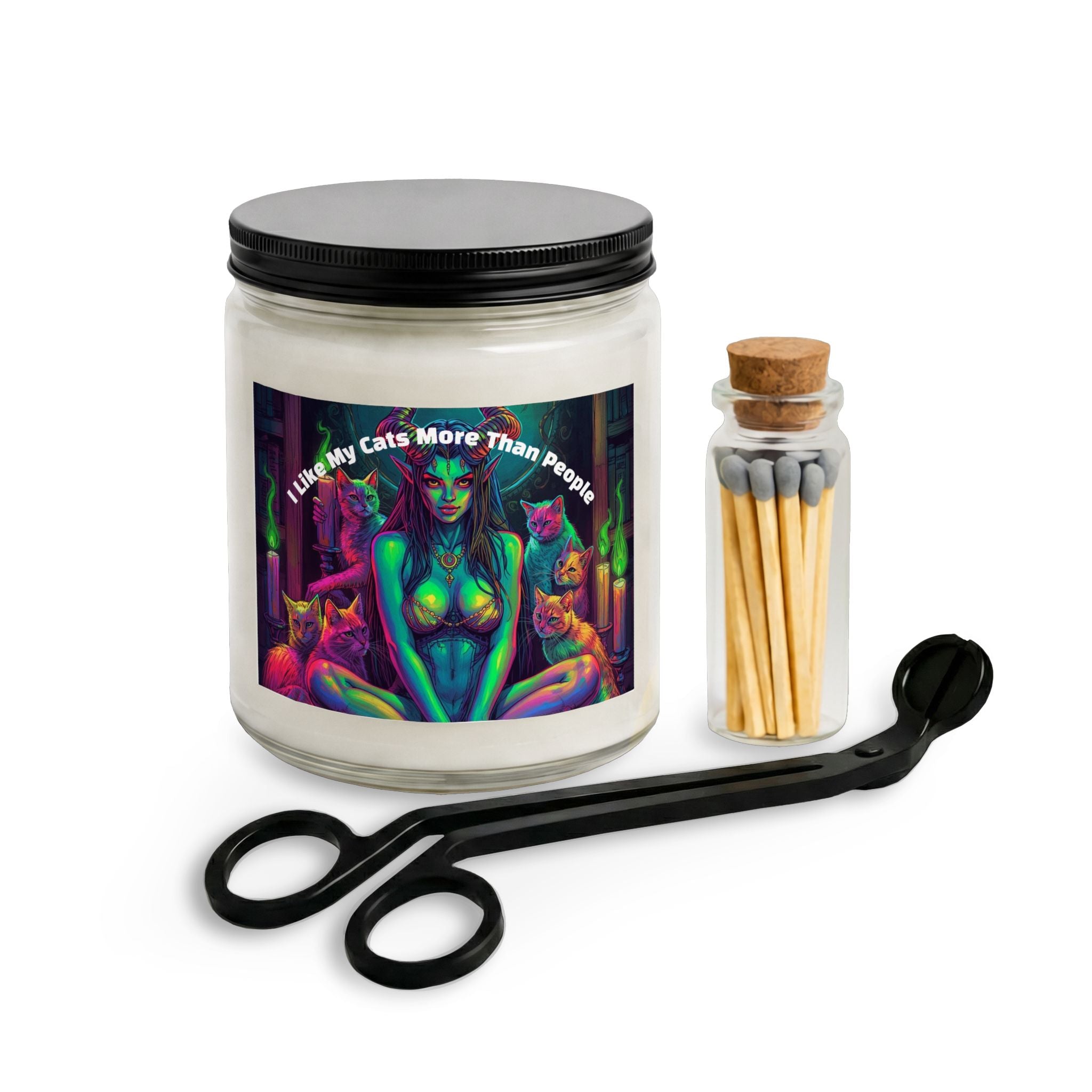 Witchy Candle Kit — “I Like My Cat More Than People” Candle Set with Matches & Wick Trimmer