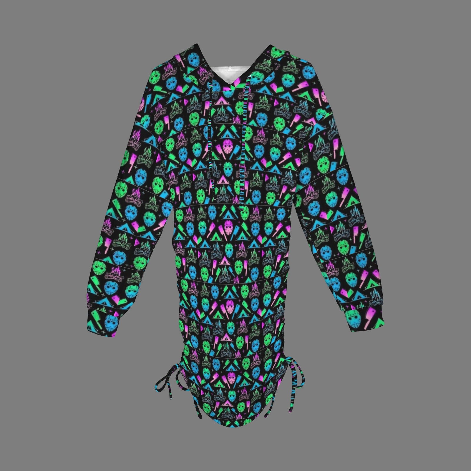 neon Jason Killer Print Gothic Style Hoodie Dress