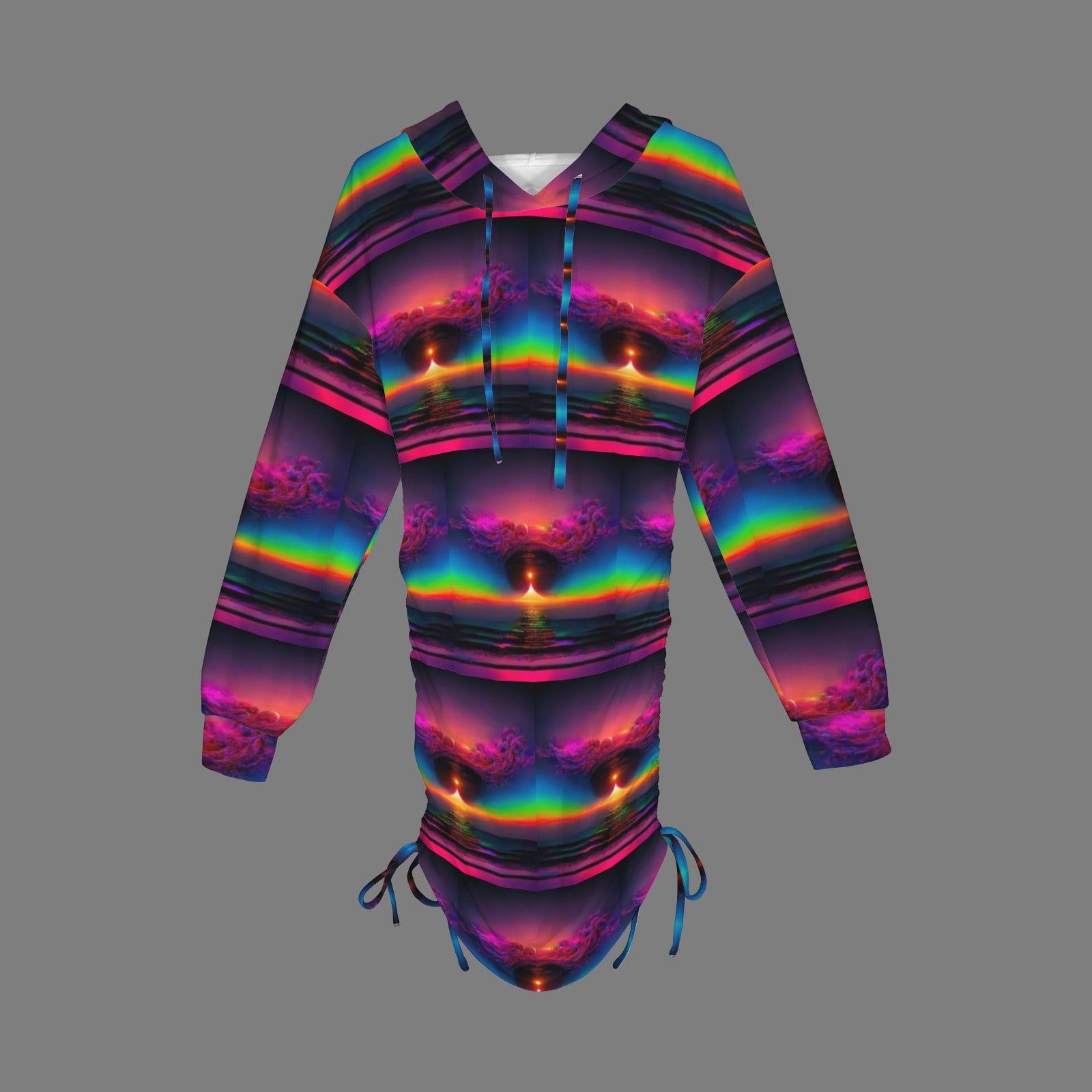 Trippy Rainbow Mountains and Sky Gothic Style Hoodie Dress 1