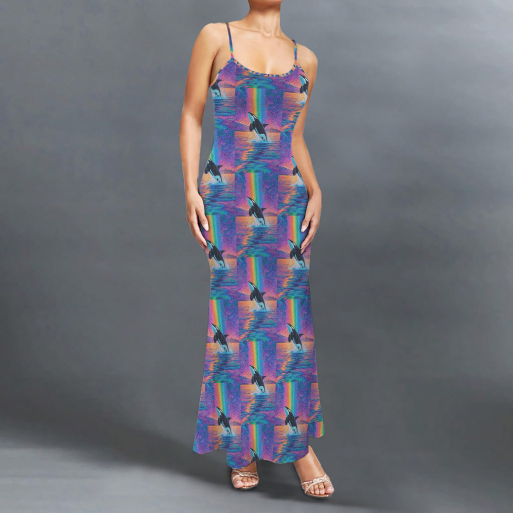 Trippy neon Orcha print long sleevless slip maxi dress