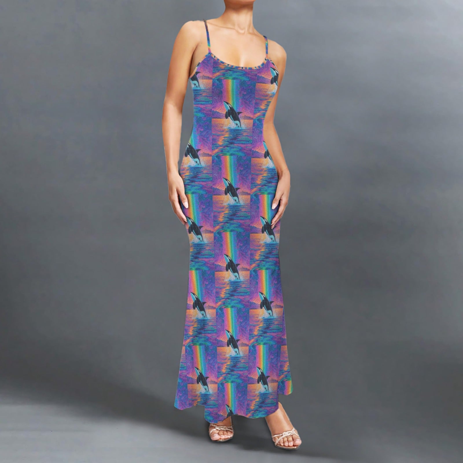 Trippy neon Orcha print long sleevless slip maxi dress