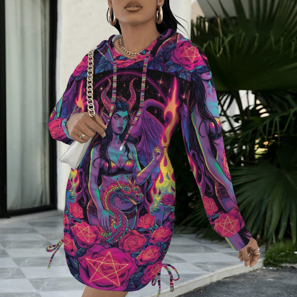 Trippy Rainbow Dragon Goddess Gothic Style Hoodie Dress 2