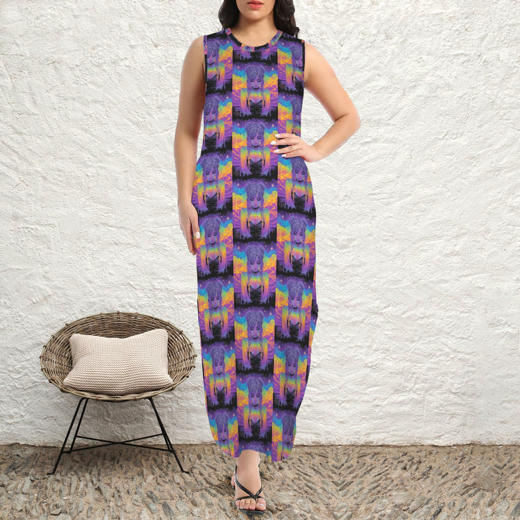 round neck gothic goddess maxi dress 5
