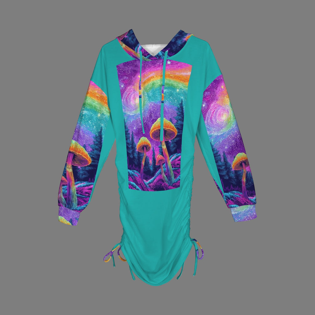 Trippy Rainbow Mushroom Gothic Style Hoodie Dress 2