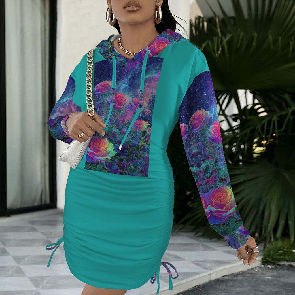 Rainbow Rose Goddess Gothic Style Hoodie Dress 1