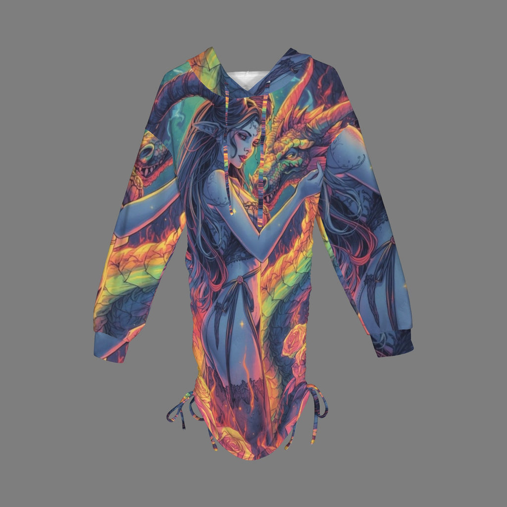 Rainbow Dragon Goddess Gothic Style Hoodie Dress 1