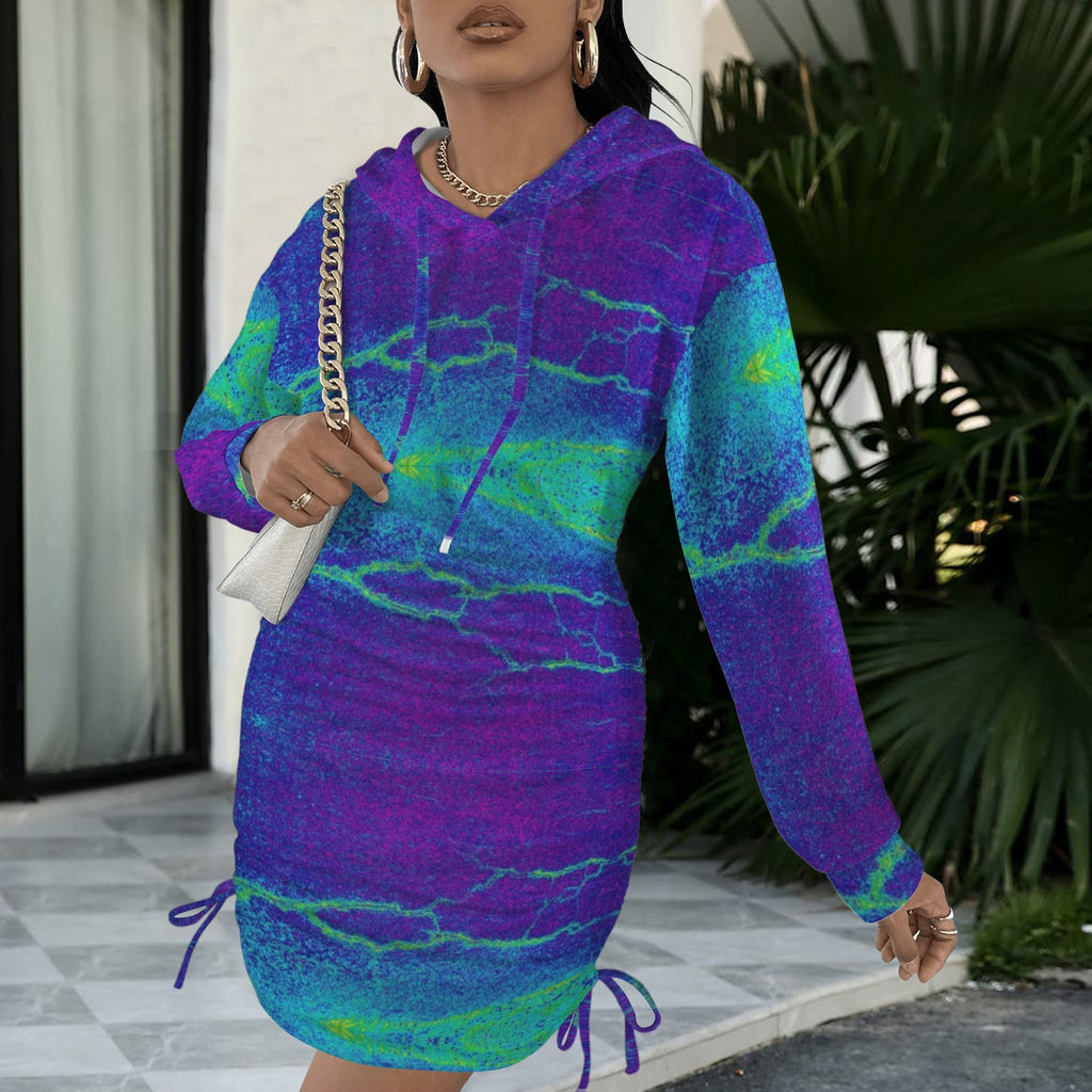 Trippy Blue and Purple Gothic Style Hoodie Dress