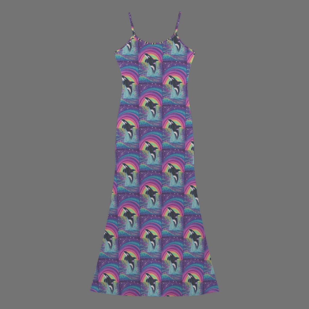 Gothic neon orcha print long sleevless slip maxi dress