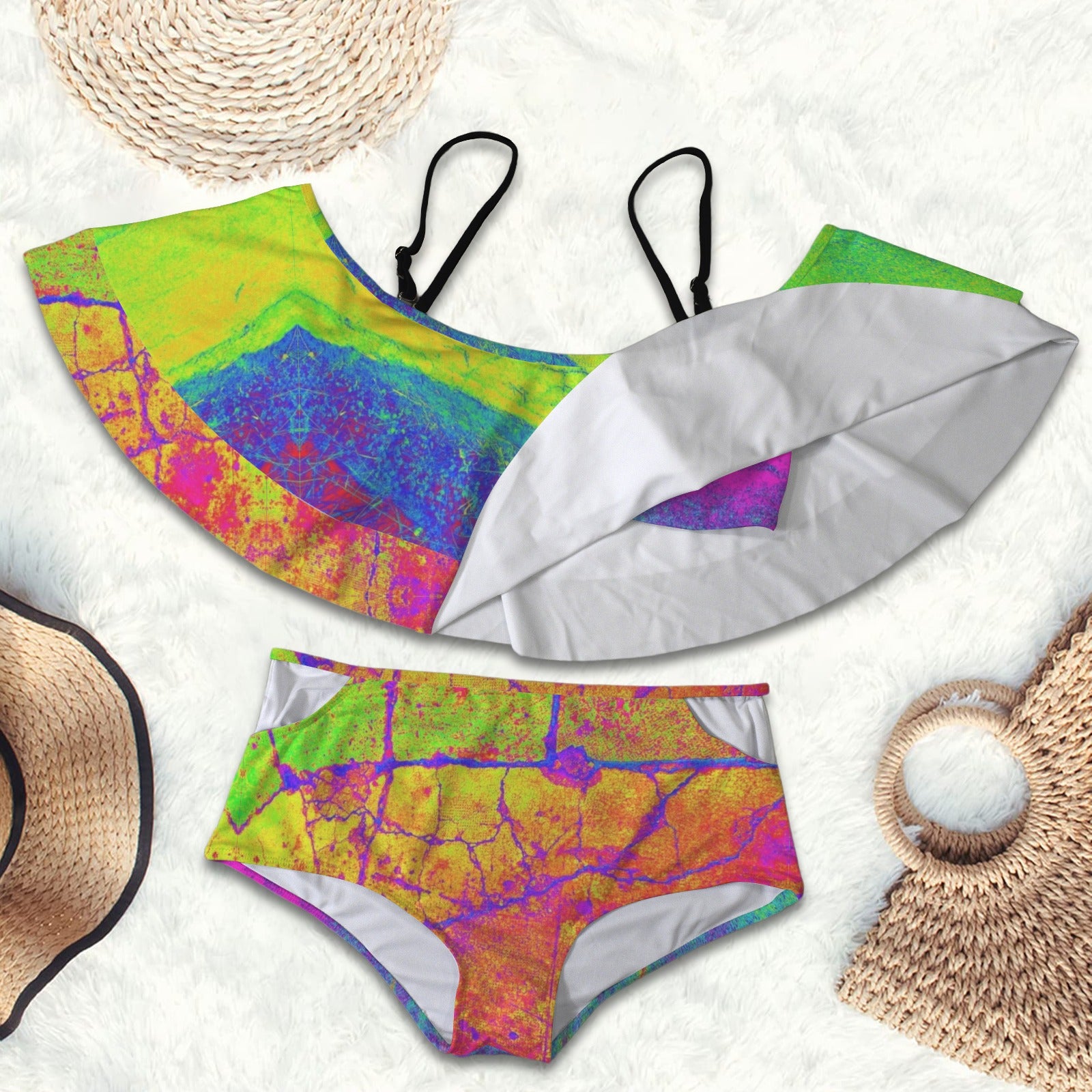Trippy neon Print 2 peice swim suit set