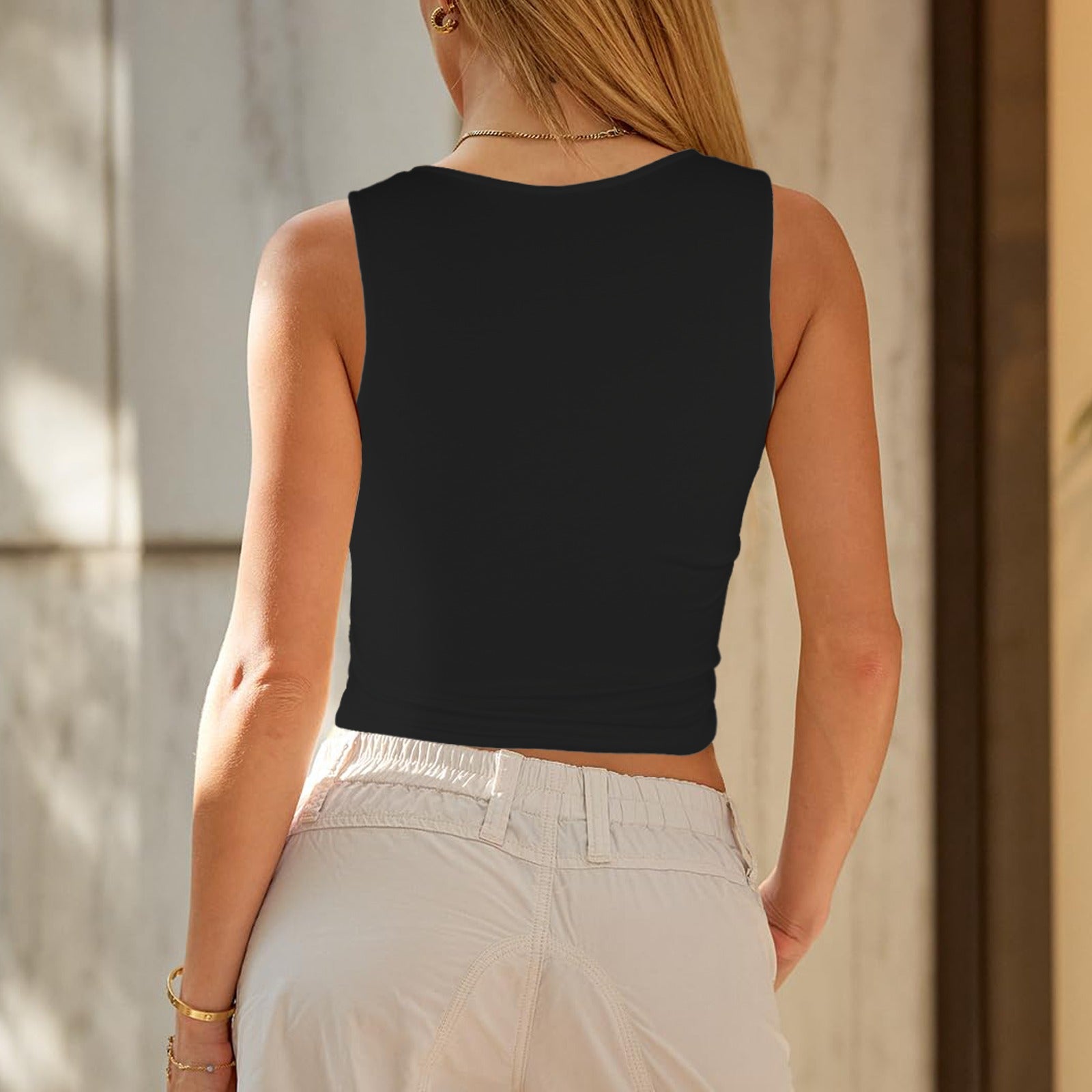 Women's Heart Wings Round Neck Crop Tank Tops