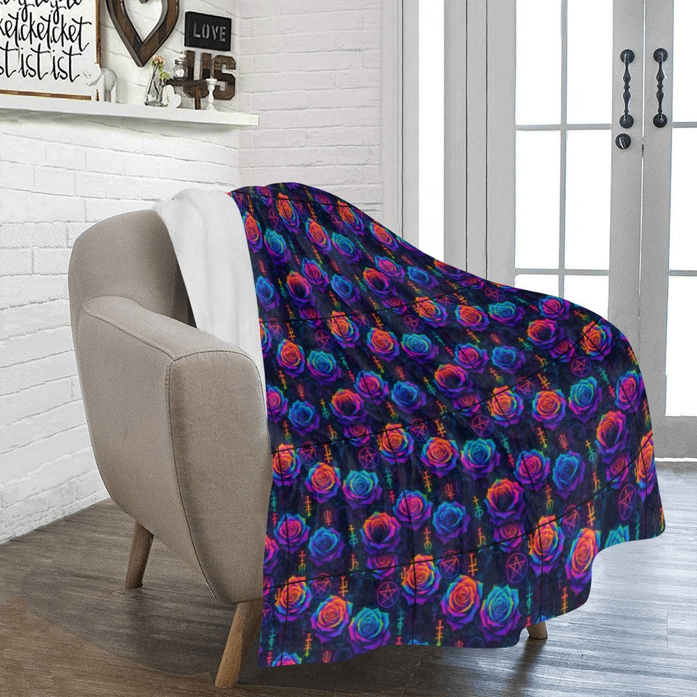 SSeamless repeating textile pattern, tessellated grid layout, rainbow tie-dye gradient roses layered