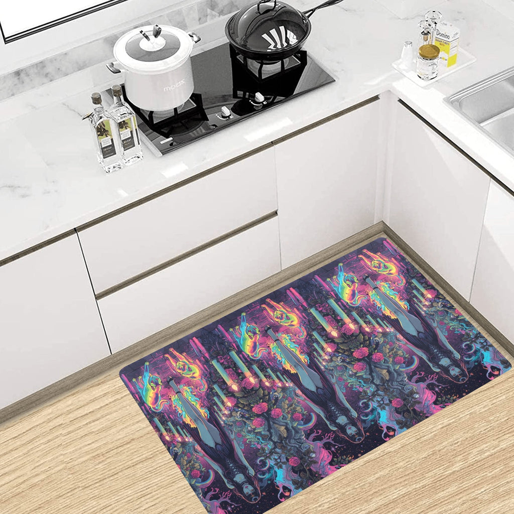 “Ultra-detailed hyper-saturated rainbow illustration of Lilith standing in a candlelit enchanted garden, rainbow roses exploding in color around her feet, two glowing rainbow cats prowling on the cobblestone pa (3)