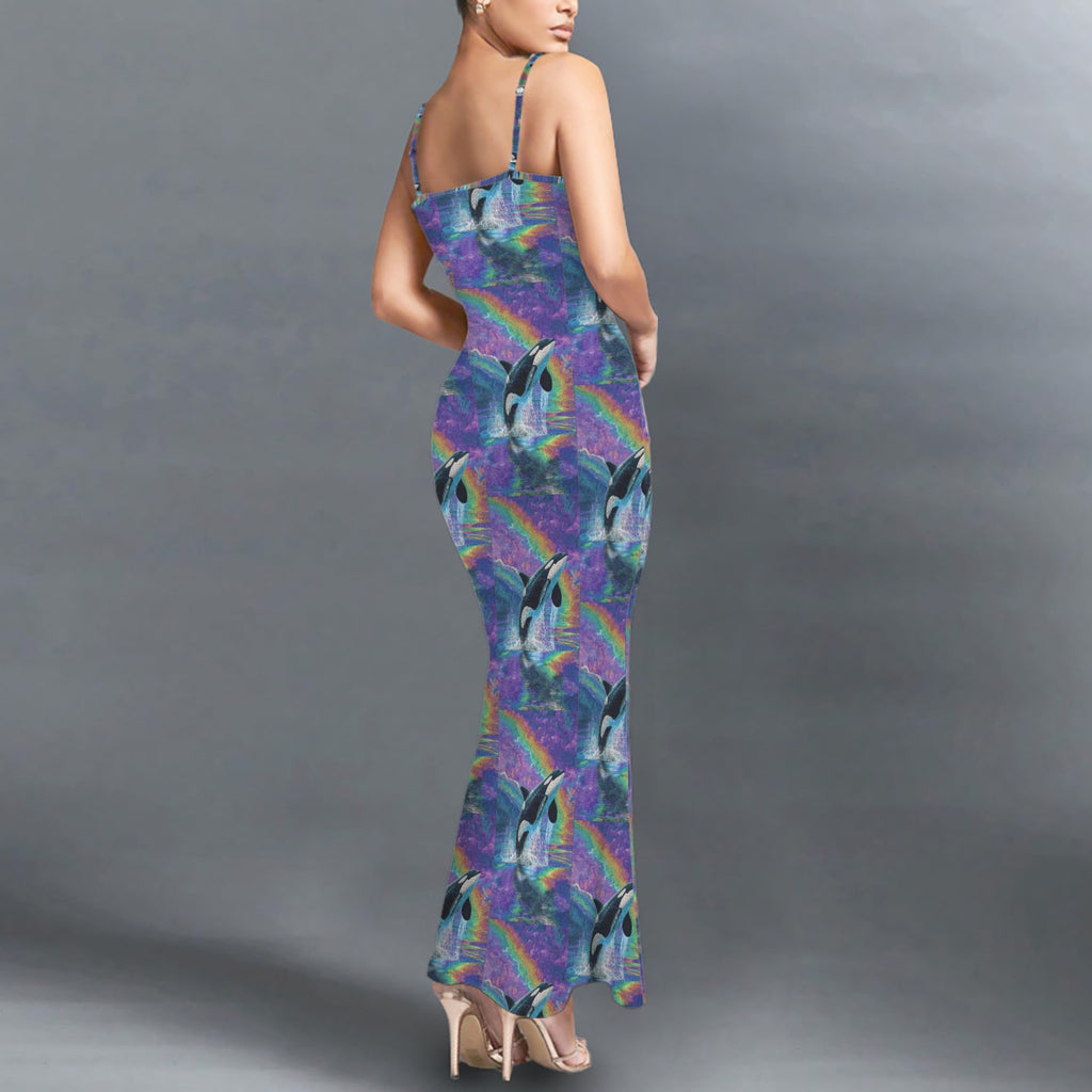 trippy neon orcha  print long sleevless slip maxi dress