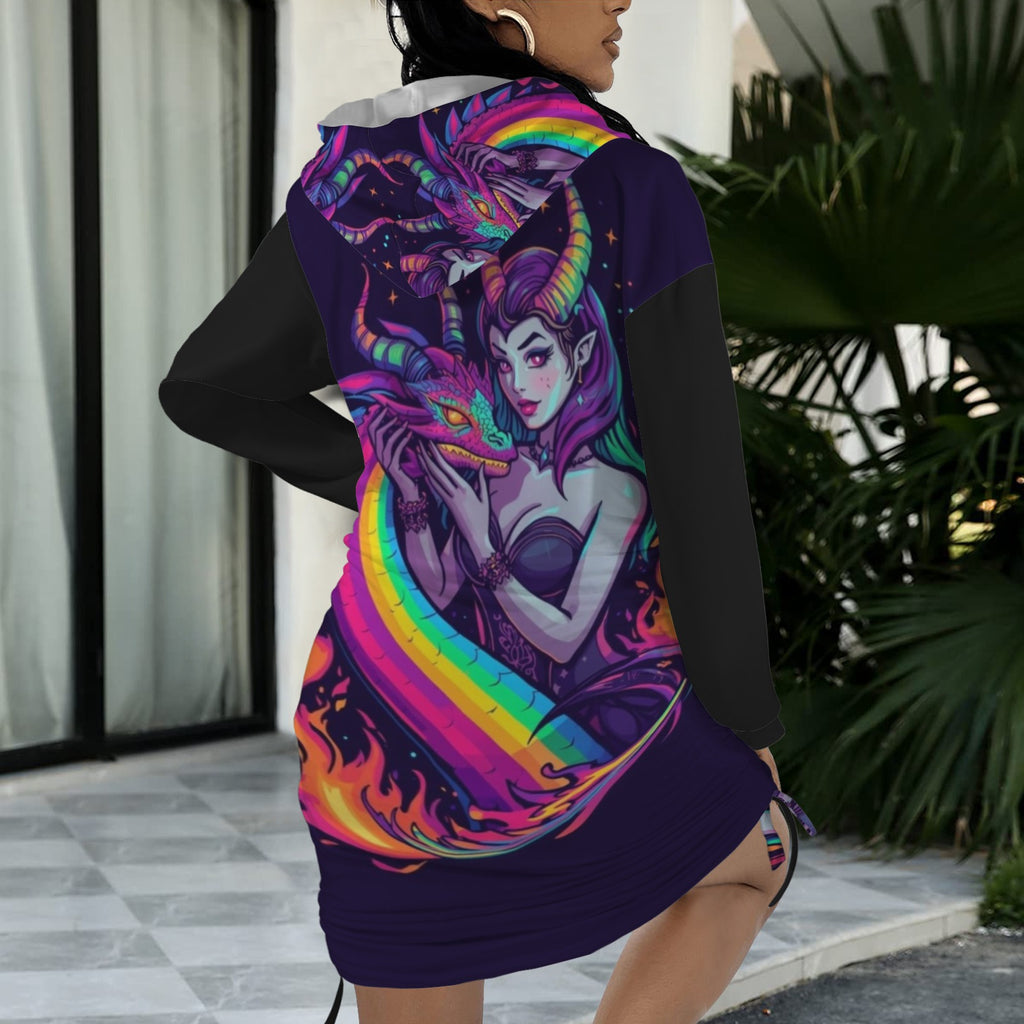 Rainbow Goddess Gothic Style Hoodie Dress