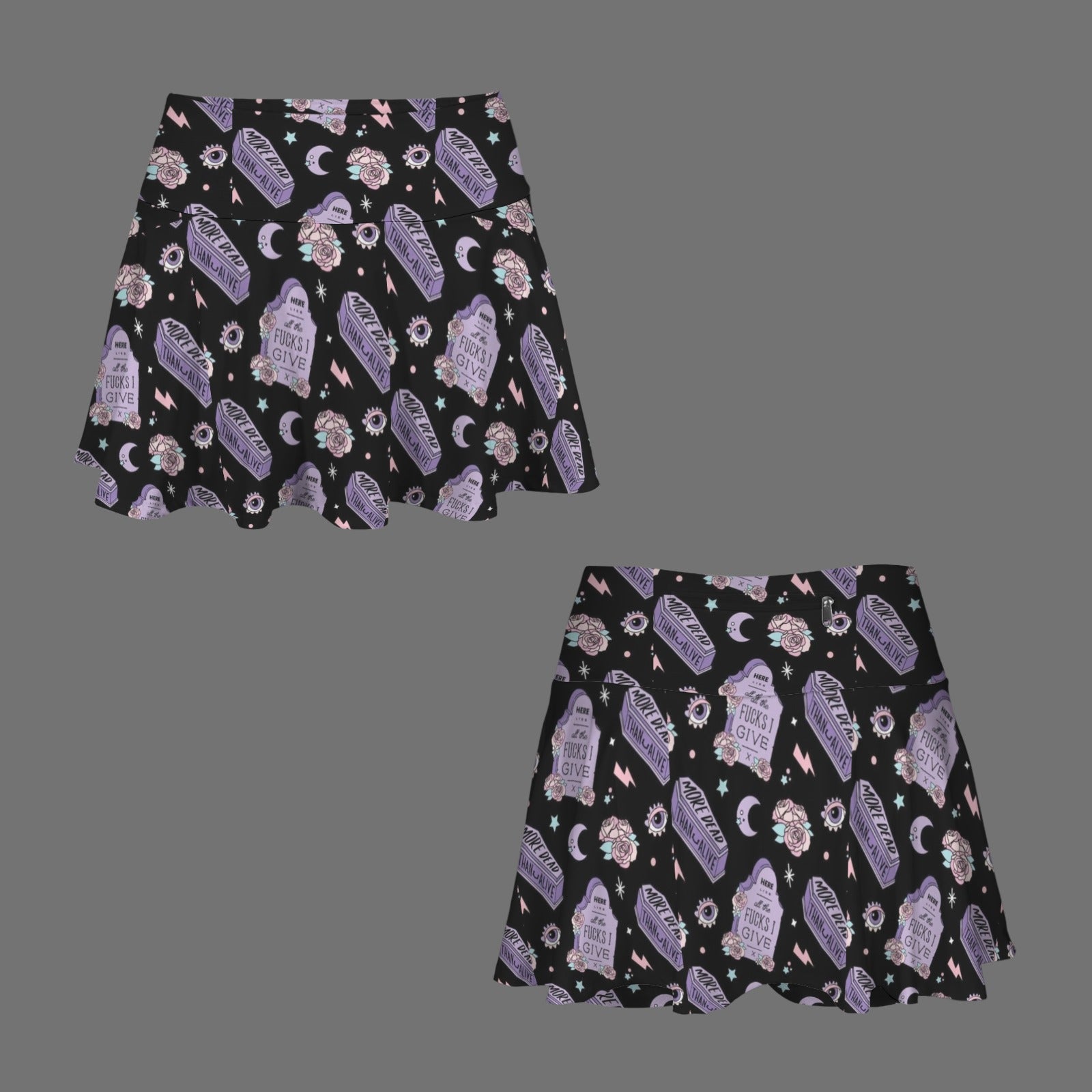 Trippy Gothic Pleated More Dead Mini Skort Skirt