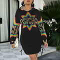 Rainbow and Black Psycho Print Goddess Gothic Style Hoodie Dress