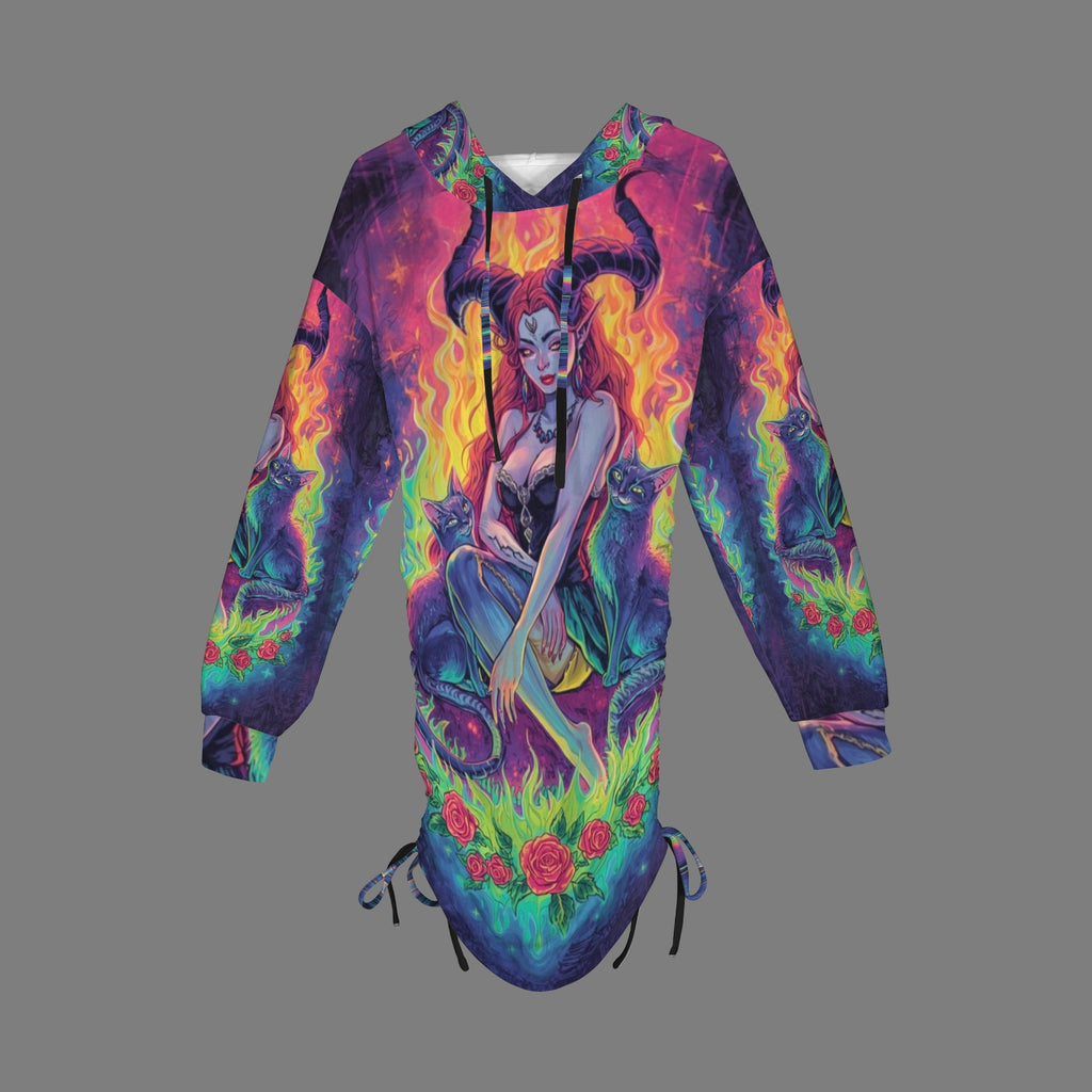 Trippy Rainbow Dragon Goddess Gothic Style Hoodie Dress 13