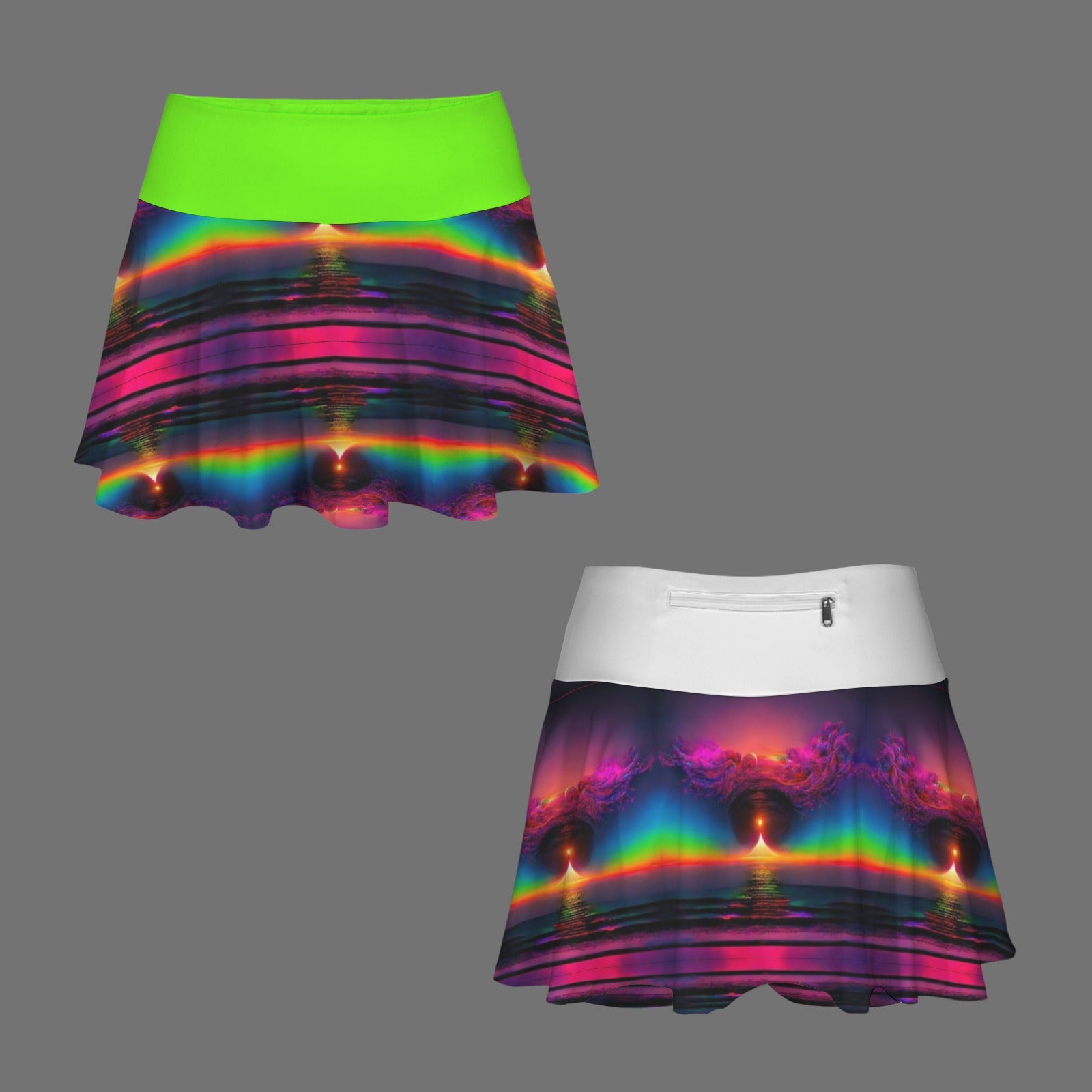 Trippy Cute Pleated neon Mini Skort Skirt