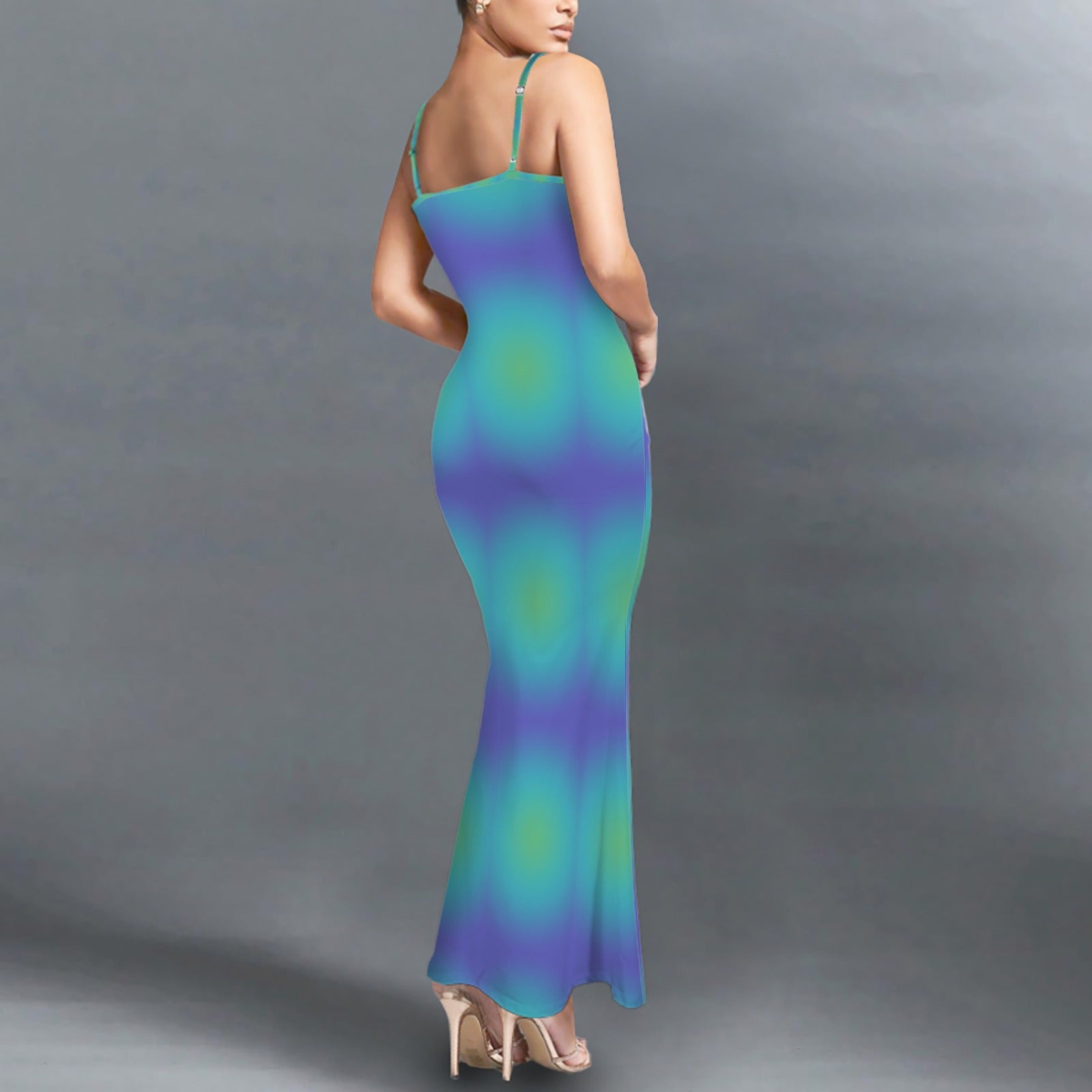 Colorful Trippy neon gradient print long sleevless slip maxi dress