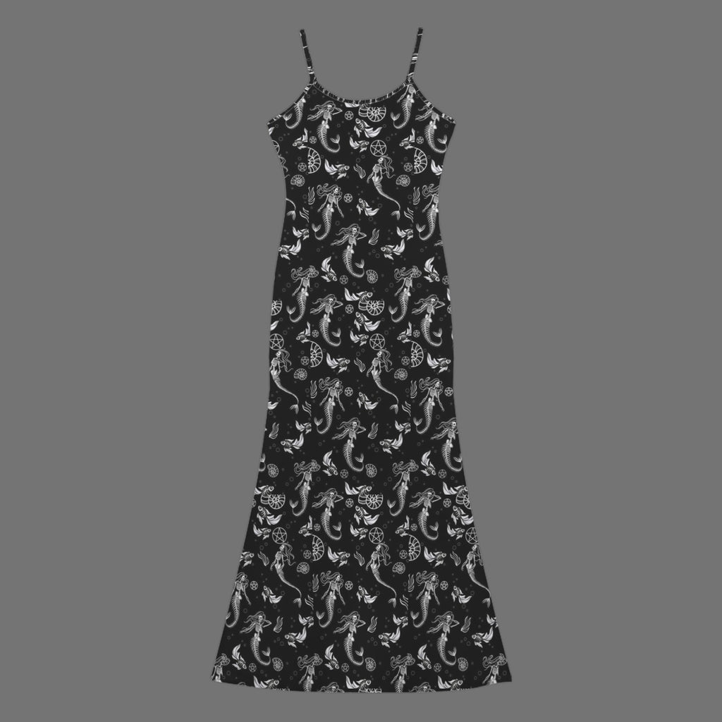Gothicmermaid skreletons print long sleevless slip maxi dress