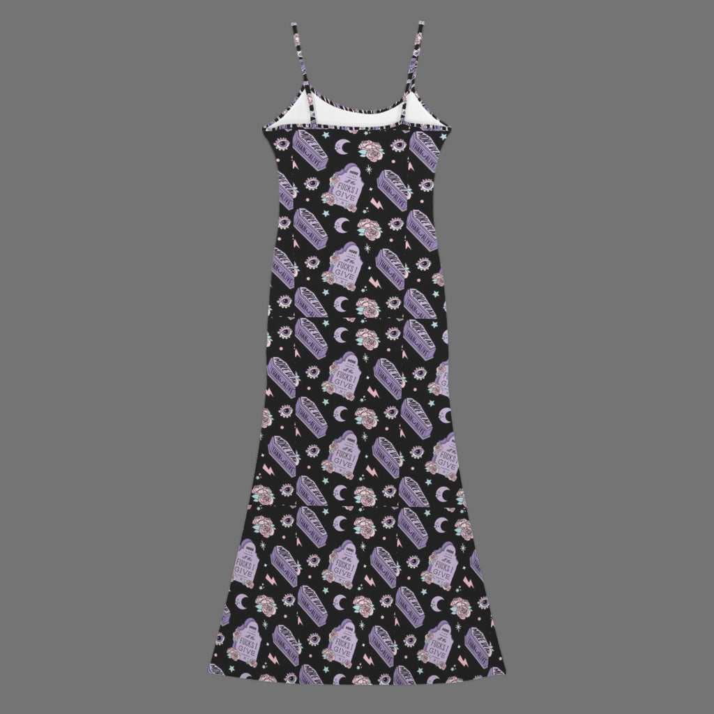 Gothic more dead print long sleevless slip maxi dress