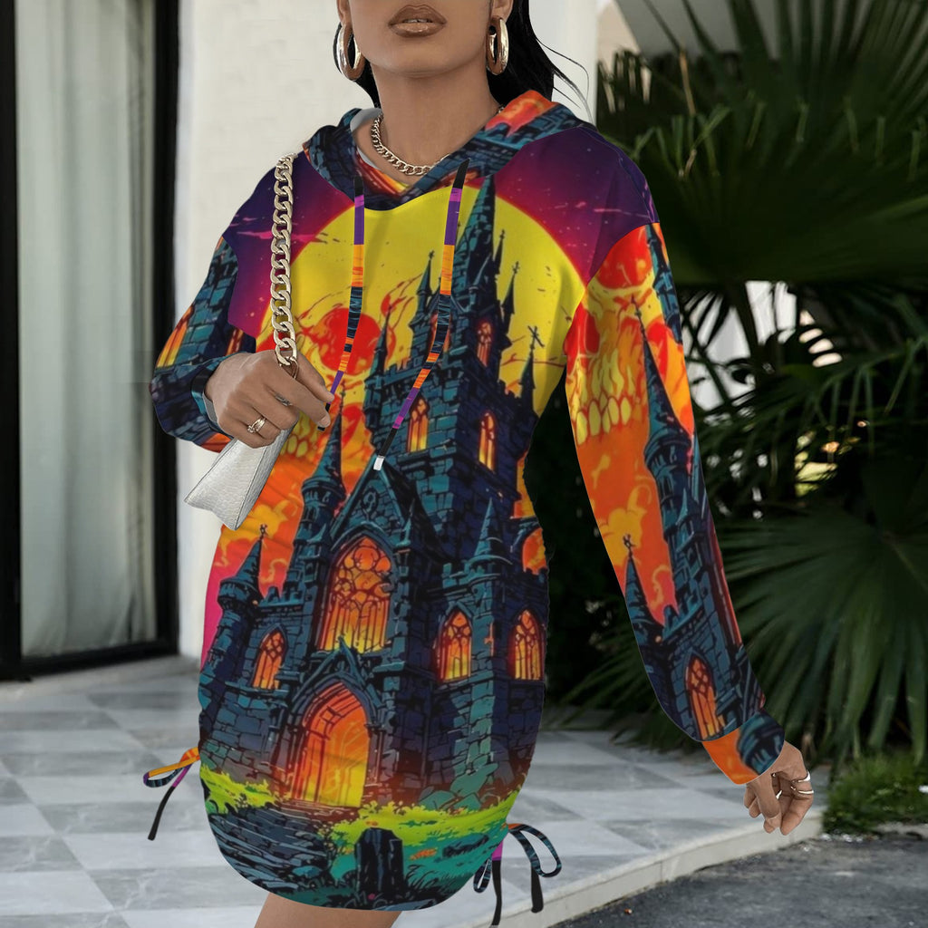 Trippy Rainbow  Castle Gothic Style Hoodie Dress