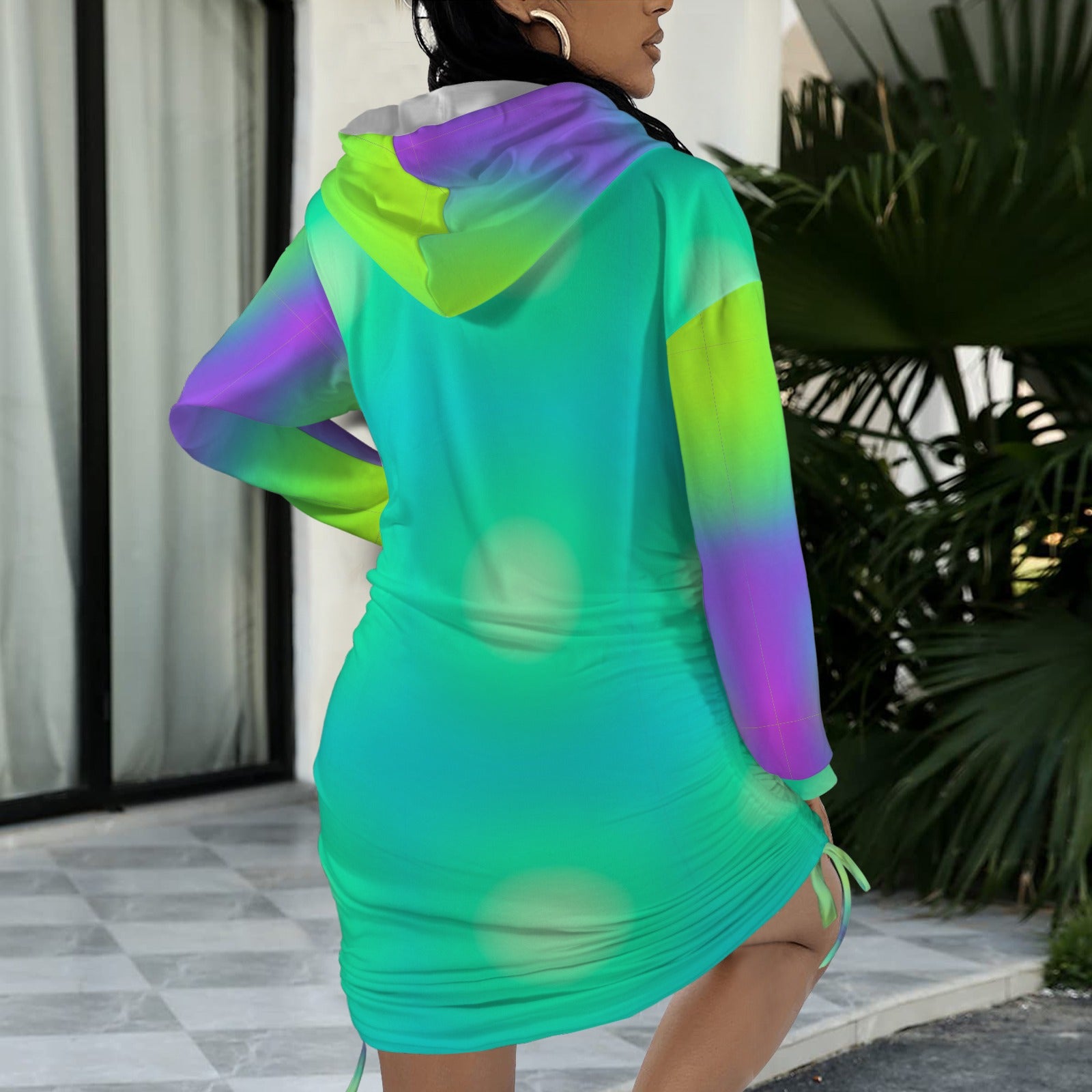 Trippy Teal Gradient Gothic Style Hoodie Dress