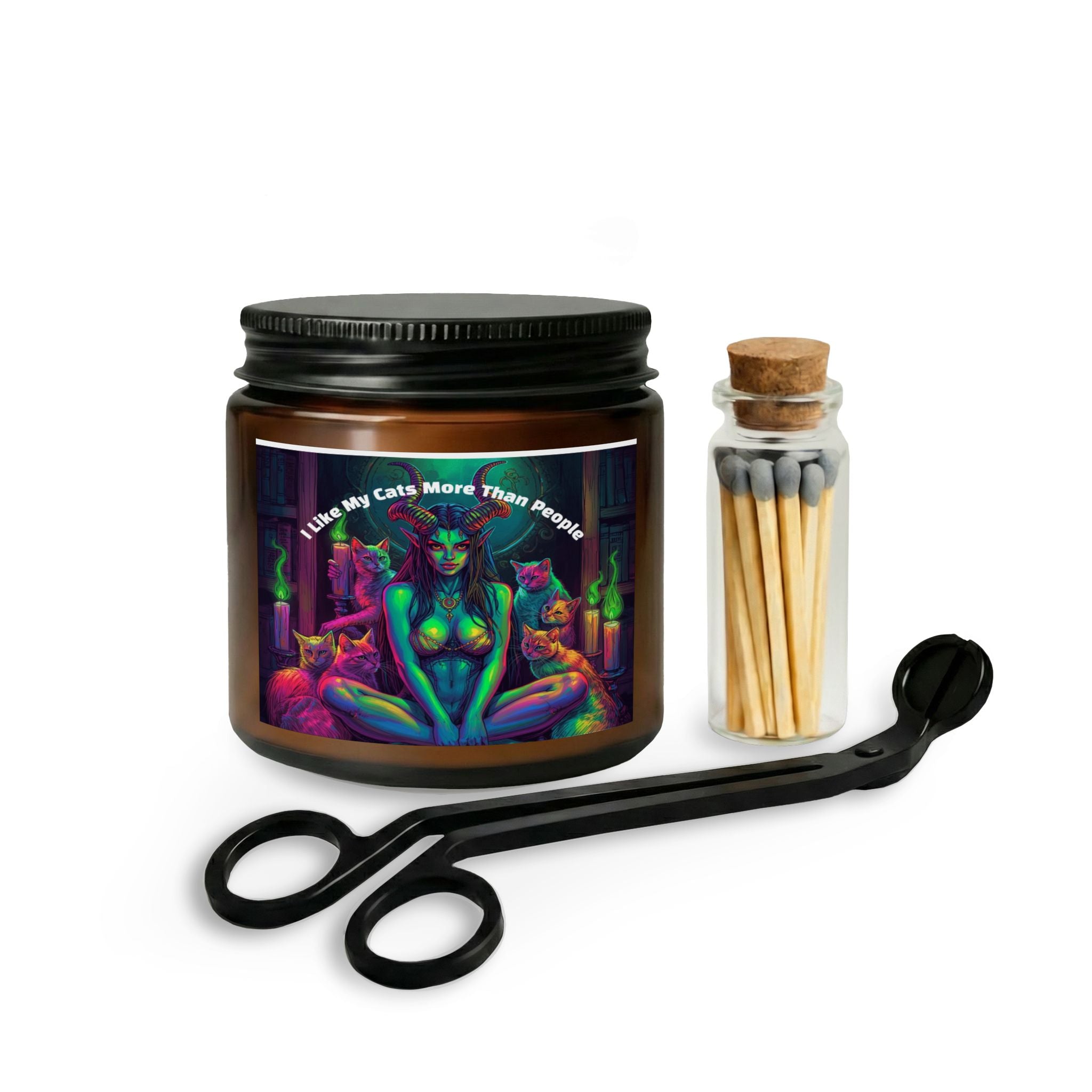Witchy Candle Kit — “I Like My Cat More Than People” Candle Set with Matches & Wick Trimmer
