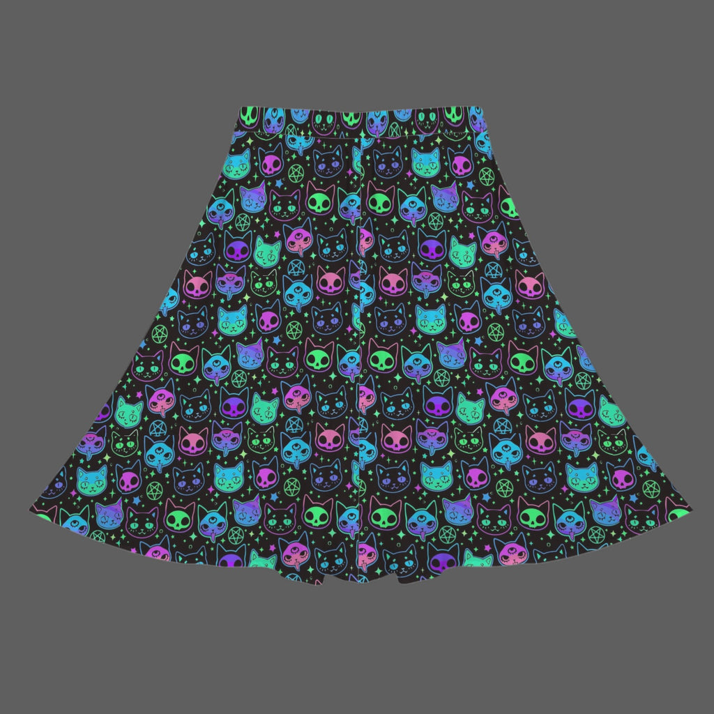 Gothic Kitty Skull Cat Witch Print Cotton Maxi Skirt