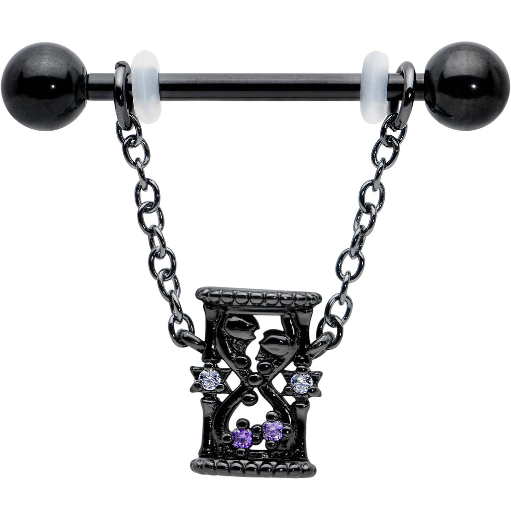 Purple Gem Goth Hourglass Nipple Ring Set14G 5/8