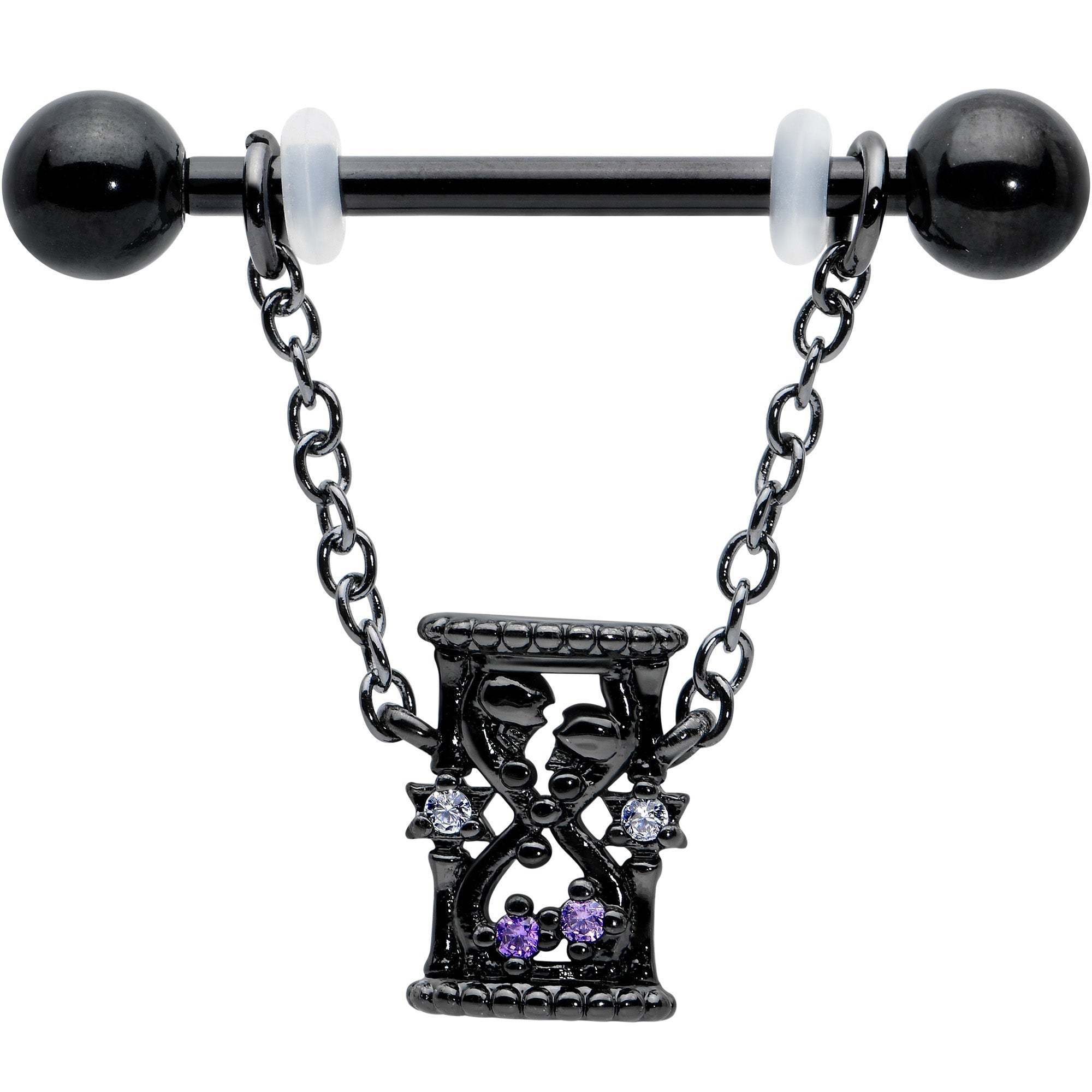 Purple Gem Goth Hourglass Nipple Ring Set14G 5/8