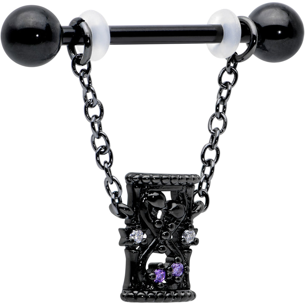 Purple Gem Goth Hourglass Nipple Ring Set14G 5/8