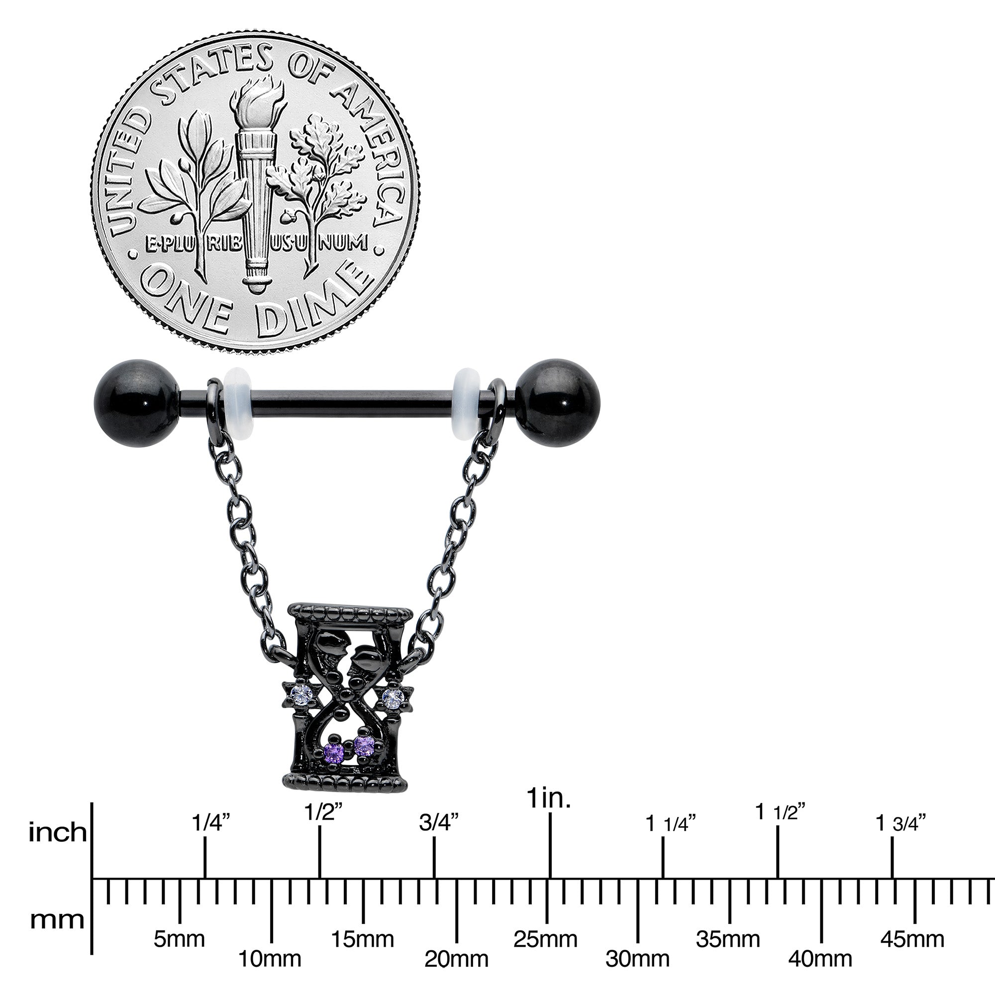Purple Gem Goth Hourglass Nipple Ring Set14G 5/8