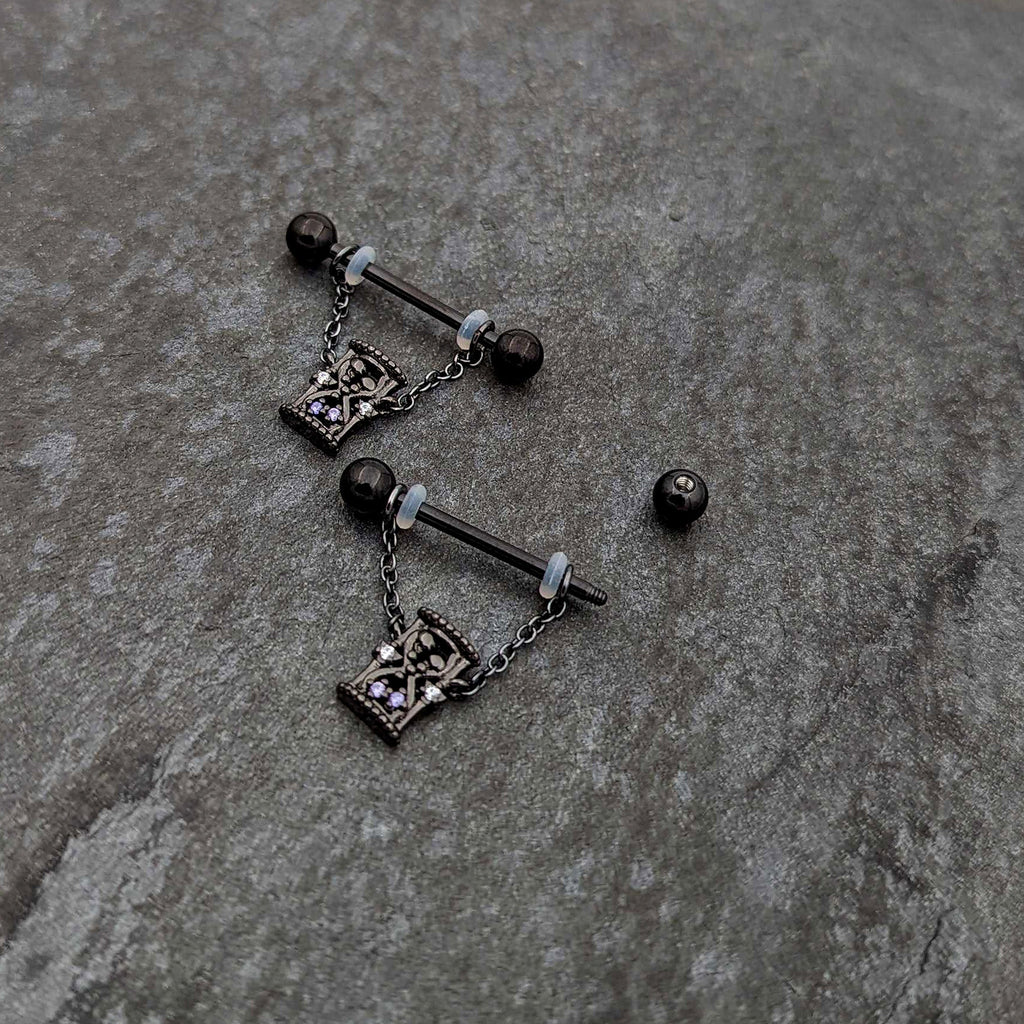 Purple Gem Goth Hourglass Nipple Ring Set14G 5/8