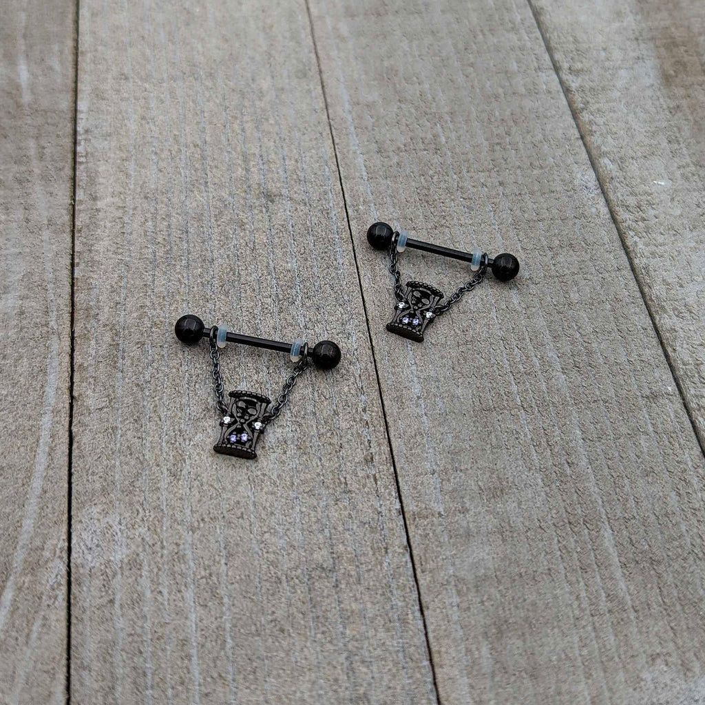Purple Gem Goth Hourglass Nipple Ring Set14G 5/8