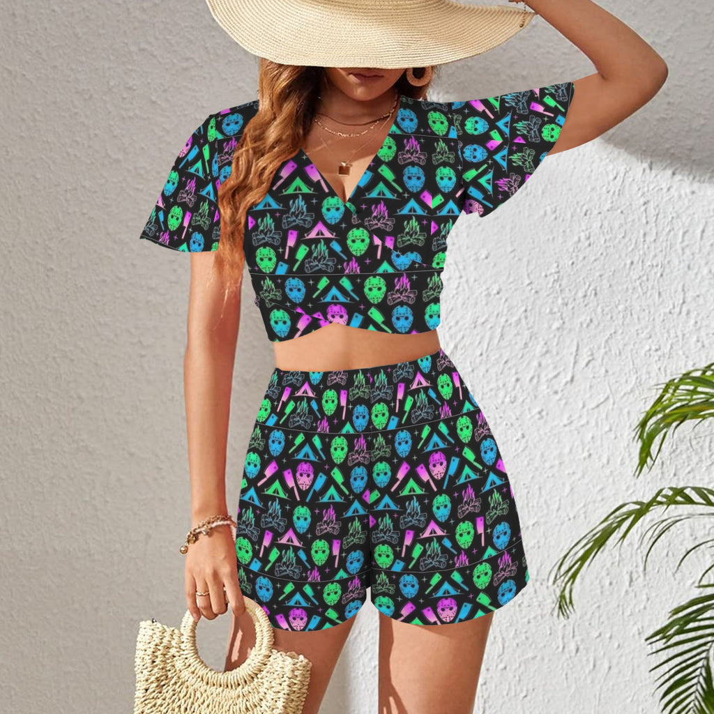 Gothic Jason Print 2 Peice Shorts Outfit Set